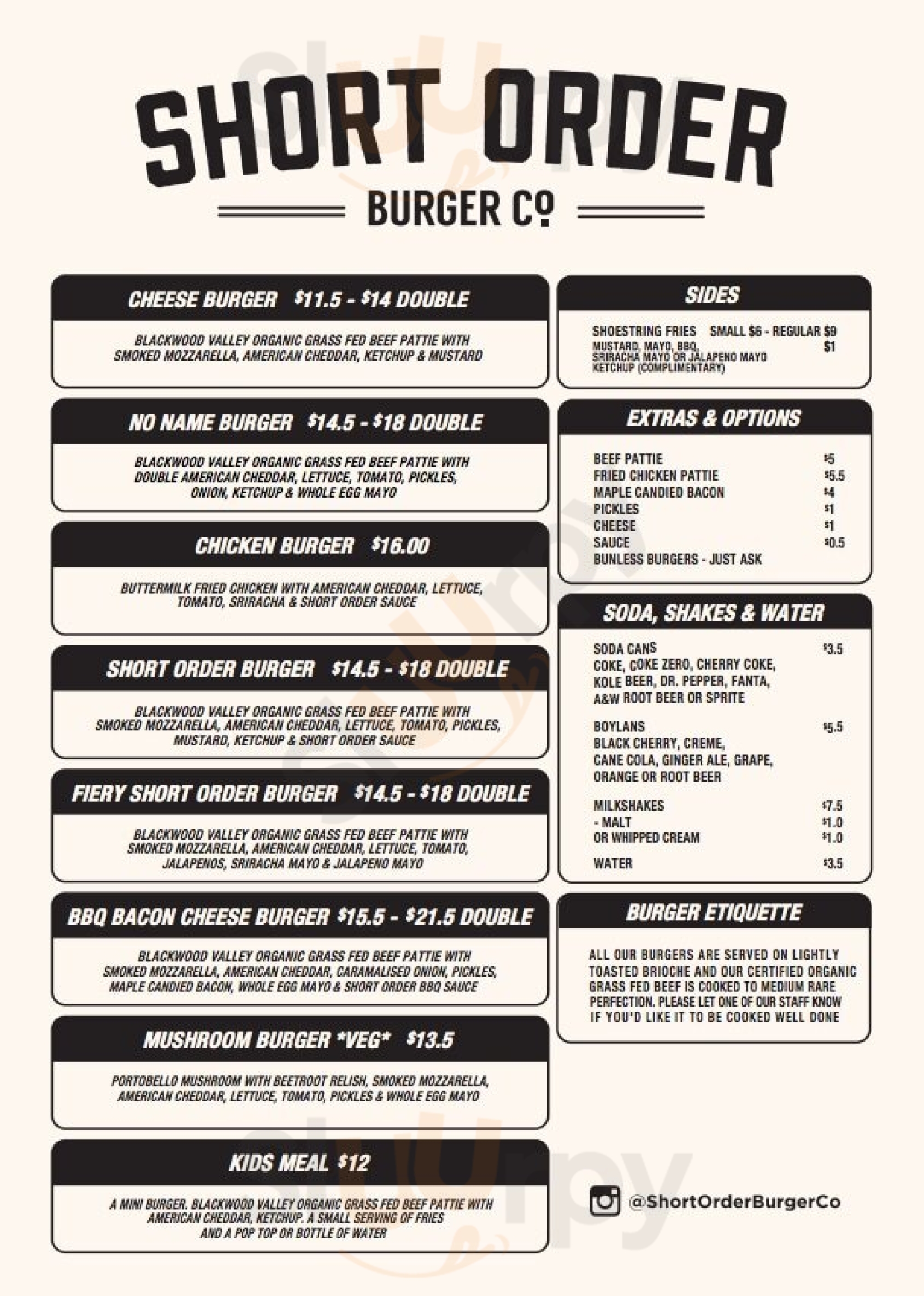 Short Order Burger Co Fremantle Menu - 1
