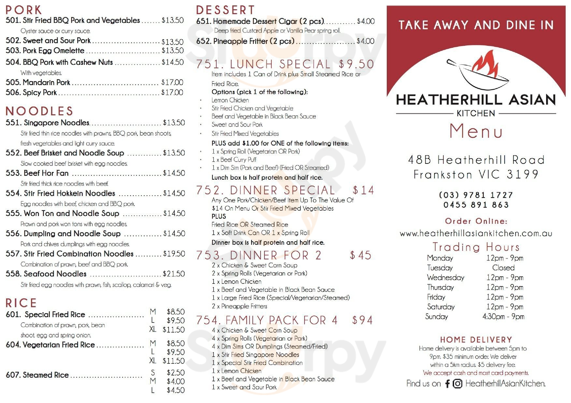 Heatherhill Asian Kitchen Frankston Menu - 1