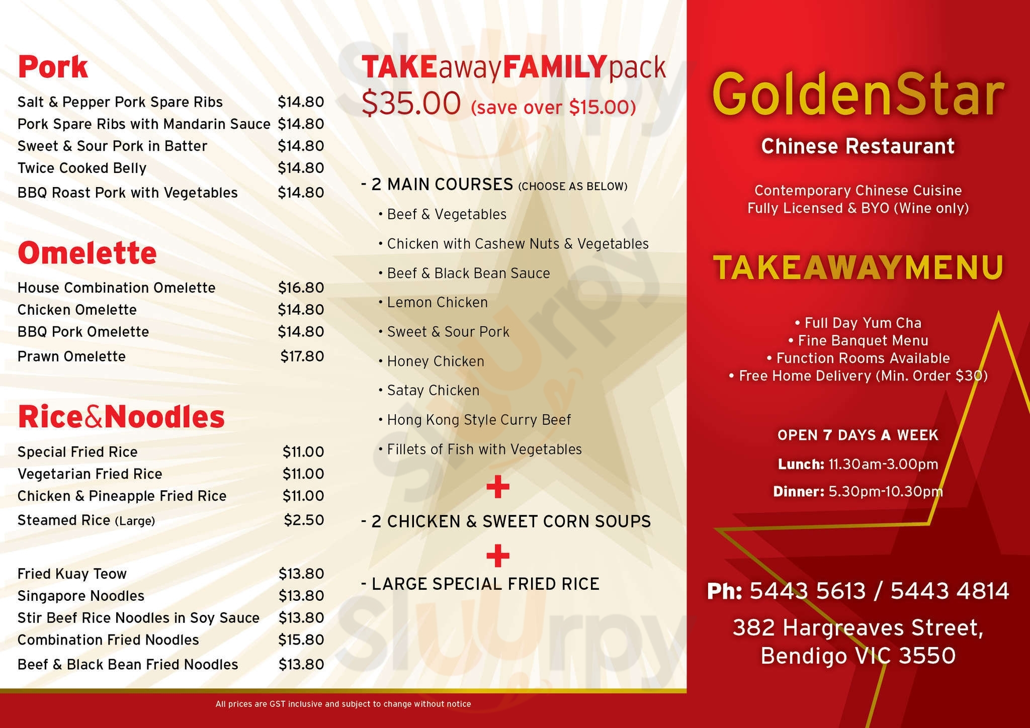 Golden Star Chinese Restaurant Bendigo Menu - 1