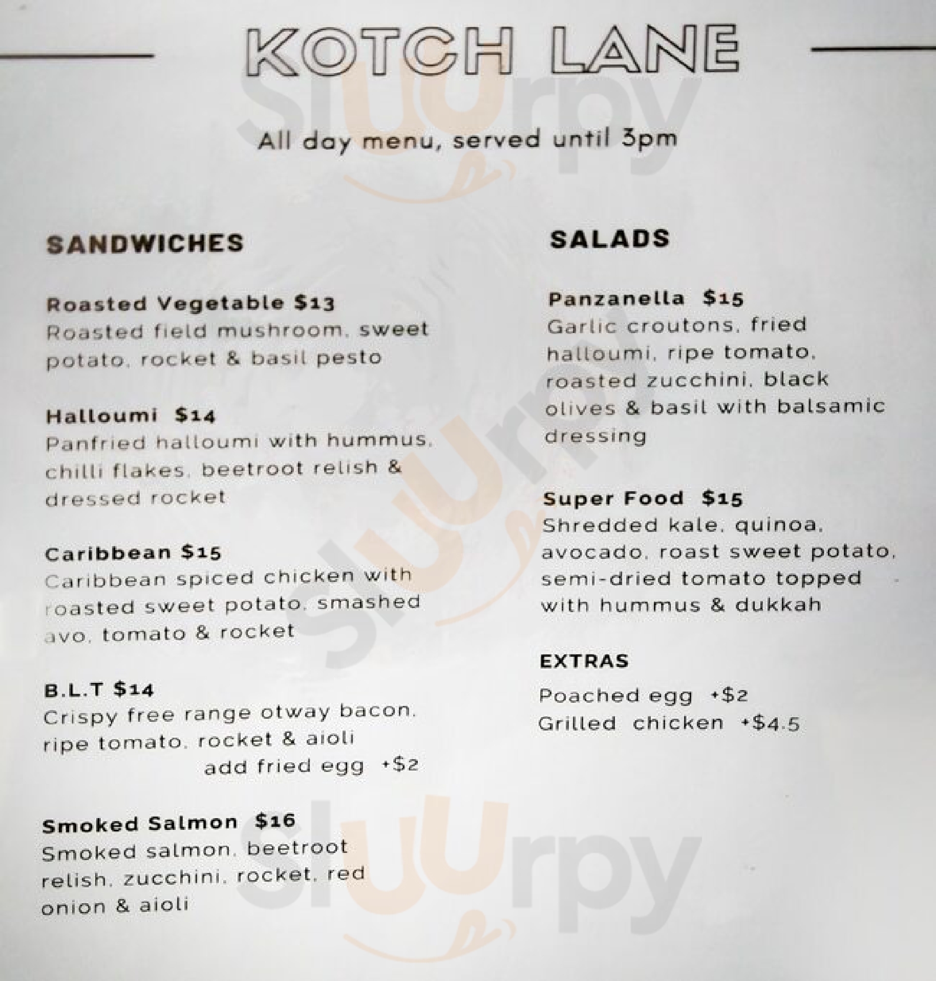 Kotch Lane Cafe St Kilda Menu - 1