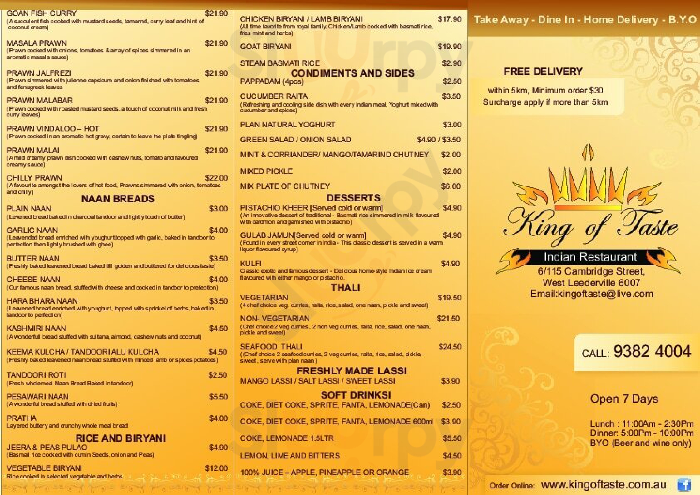 King Of Taste Indian Restaurant Leederville Menu - 1
