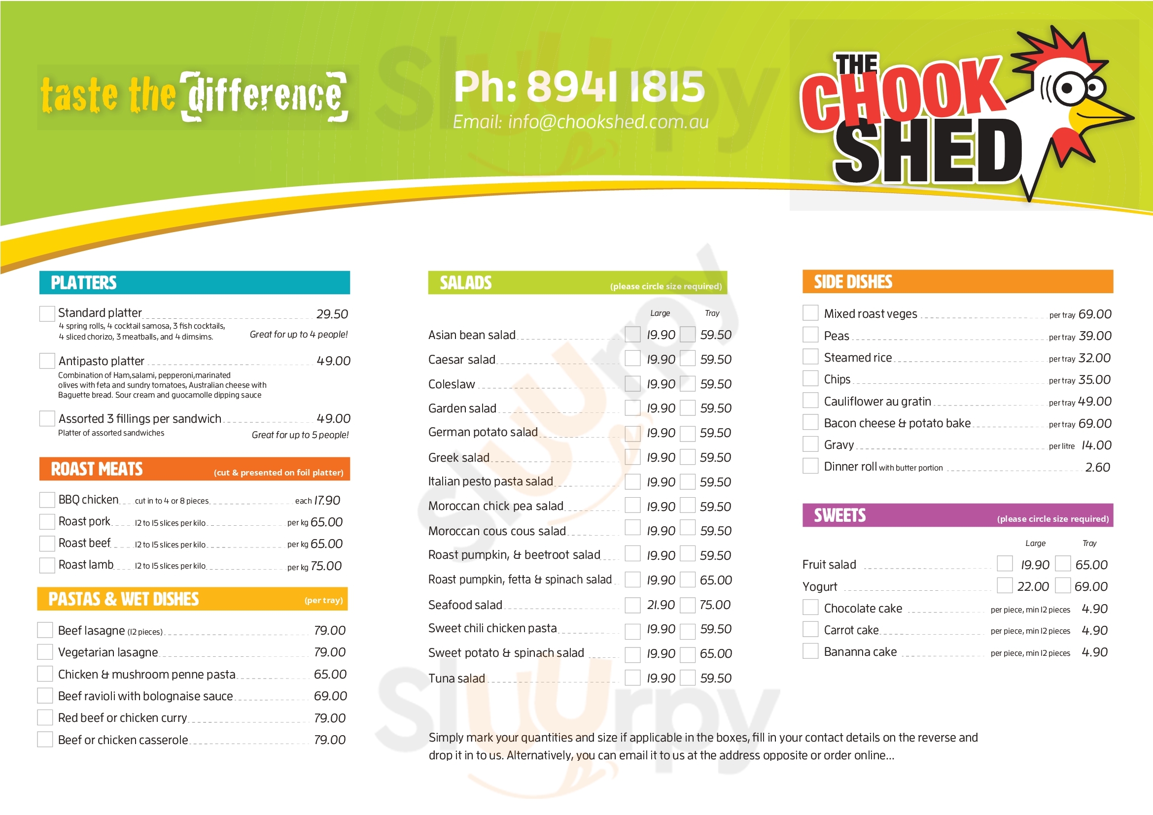 Main Menu - The Chook Shed