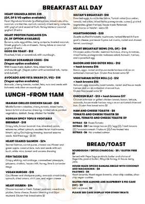Heart Cafe menu