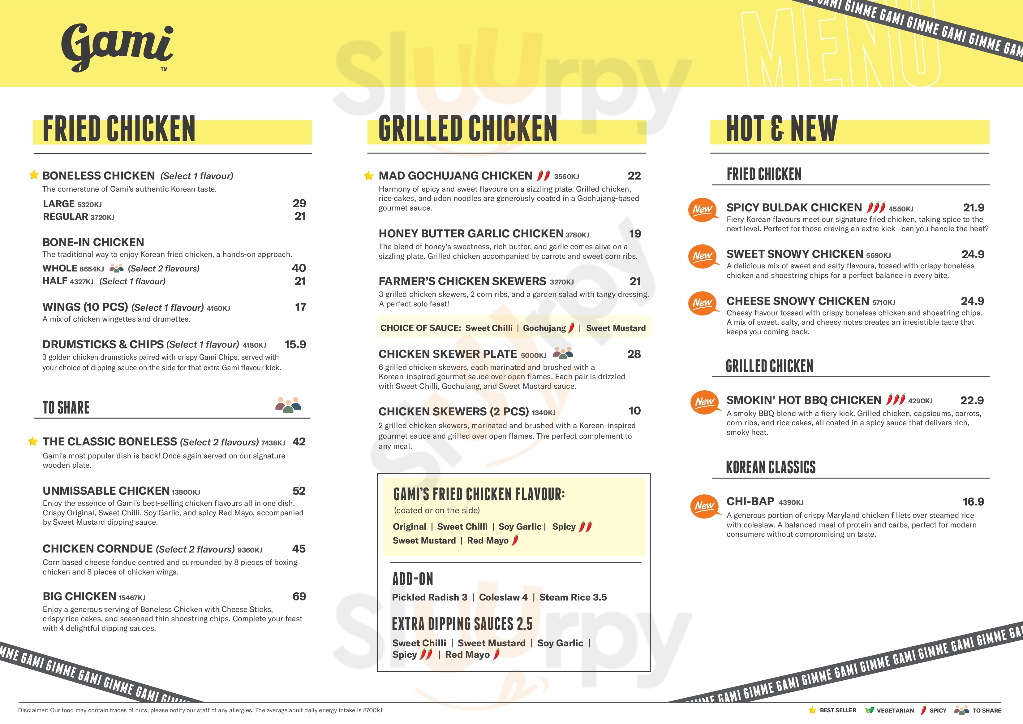 Main Menu - Gami Chicken Box Hill