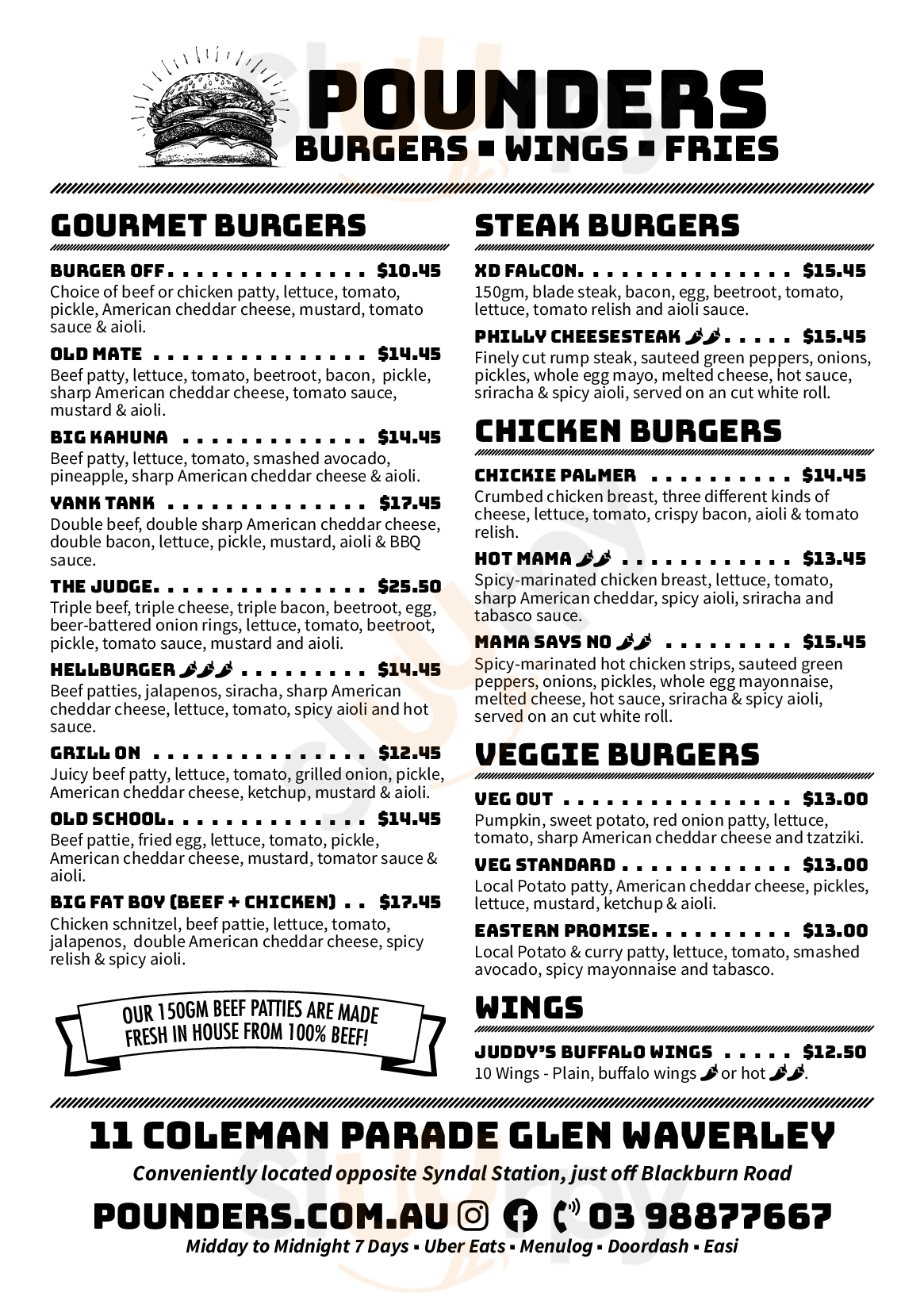 Pounders Burgers Glen Waverley Menu - 1