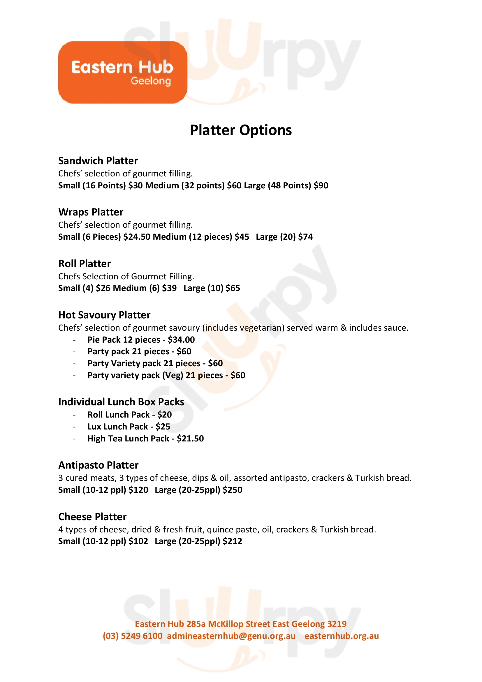 Main Menu - Eastern Hub Geelong