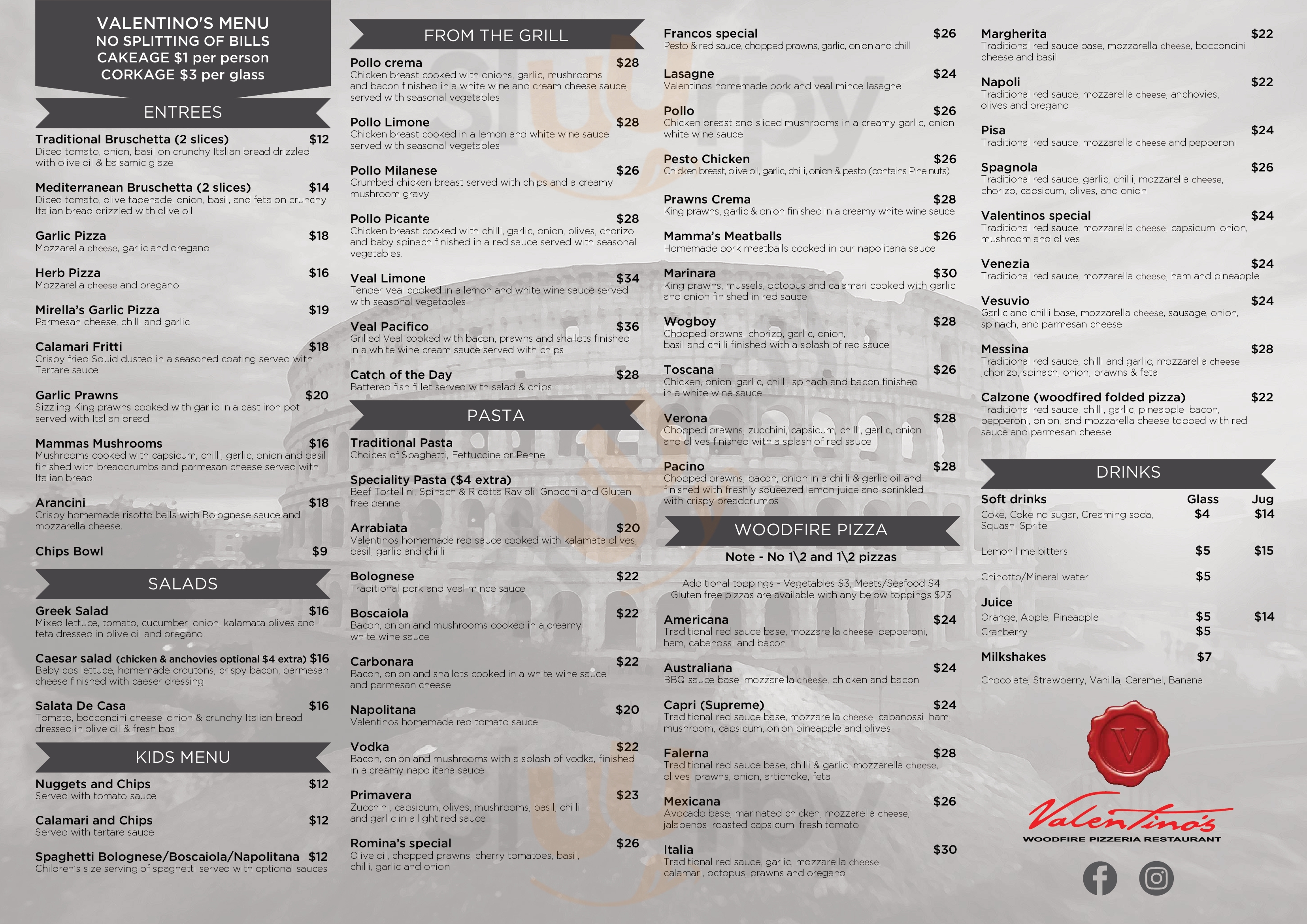 Valentino's Woodfire Pizzeria Penrith Menu - 1