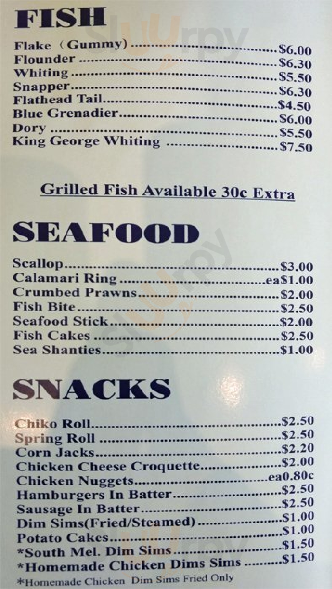 Sandy's Fish & Chips Sandringham Menu - 1