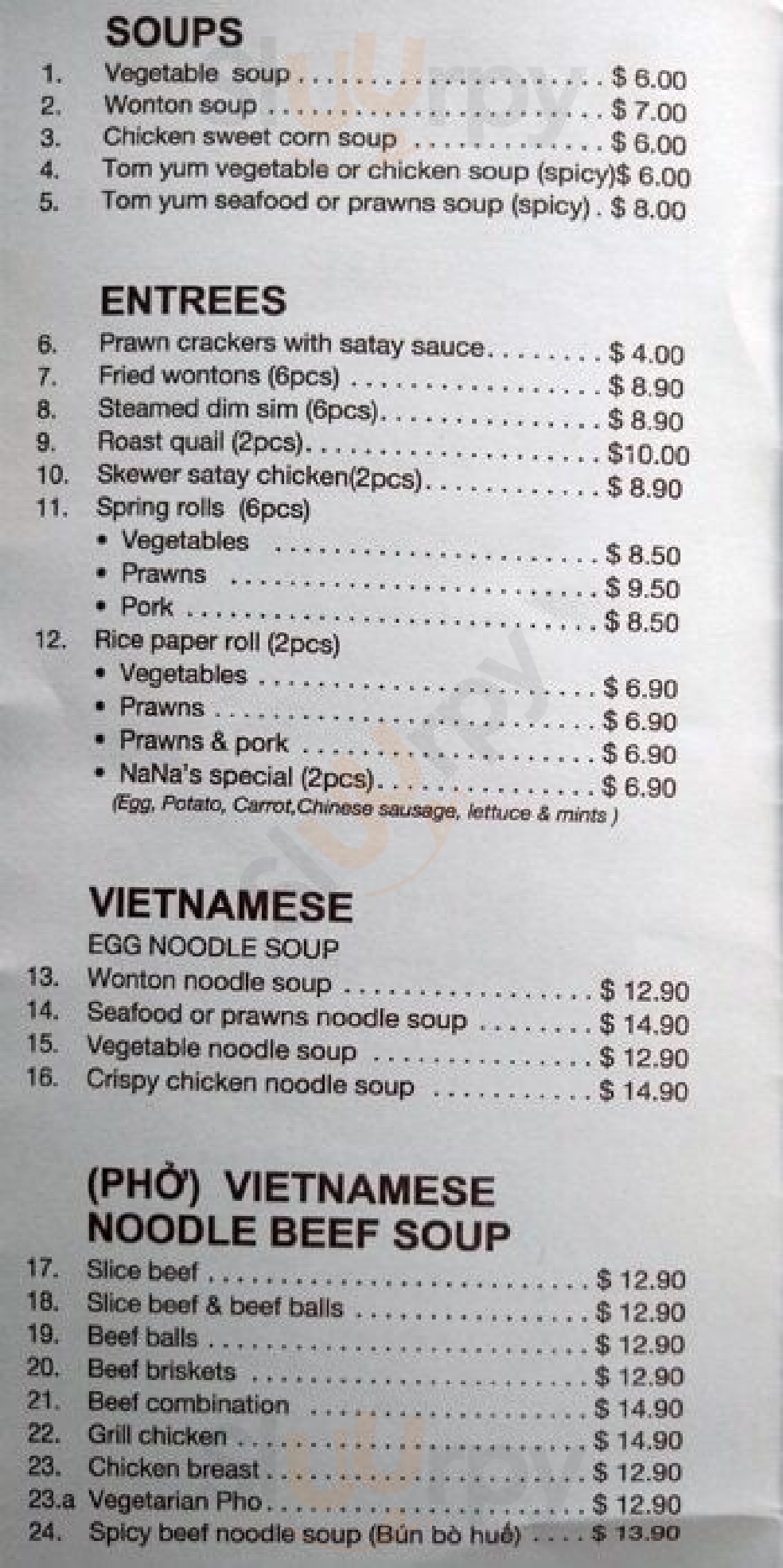 Nana Vietnamese Restaurant Camberwell Menu - 1