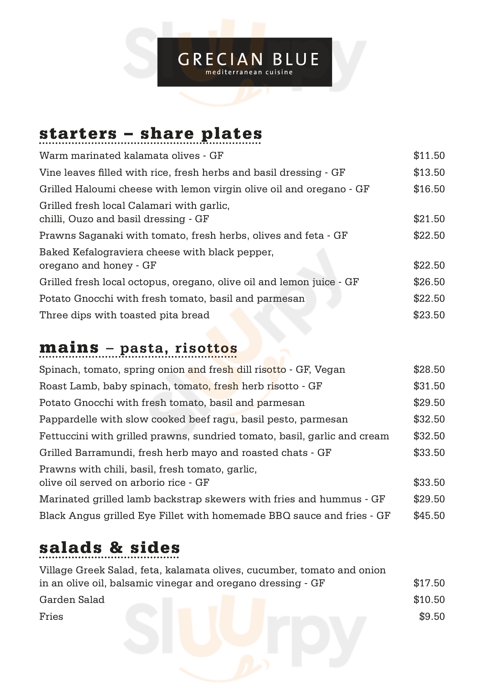 Grecian Blue Mosman Menu - 1
