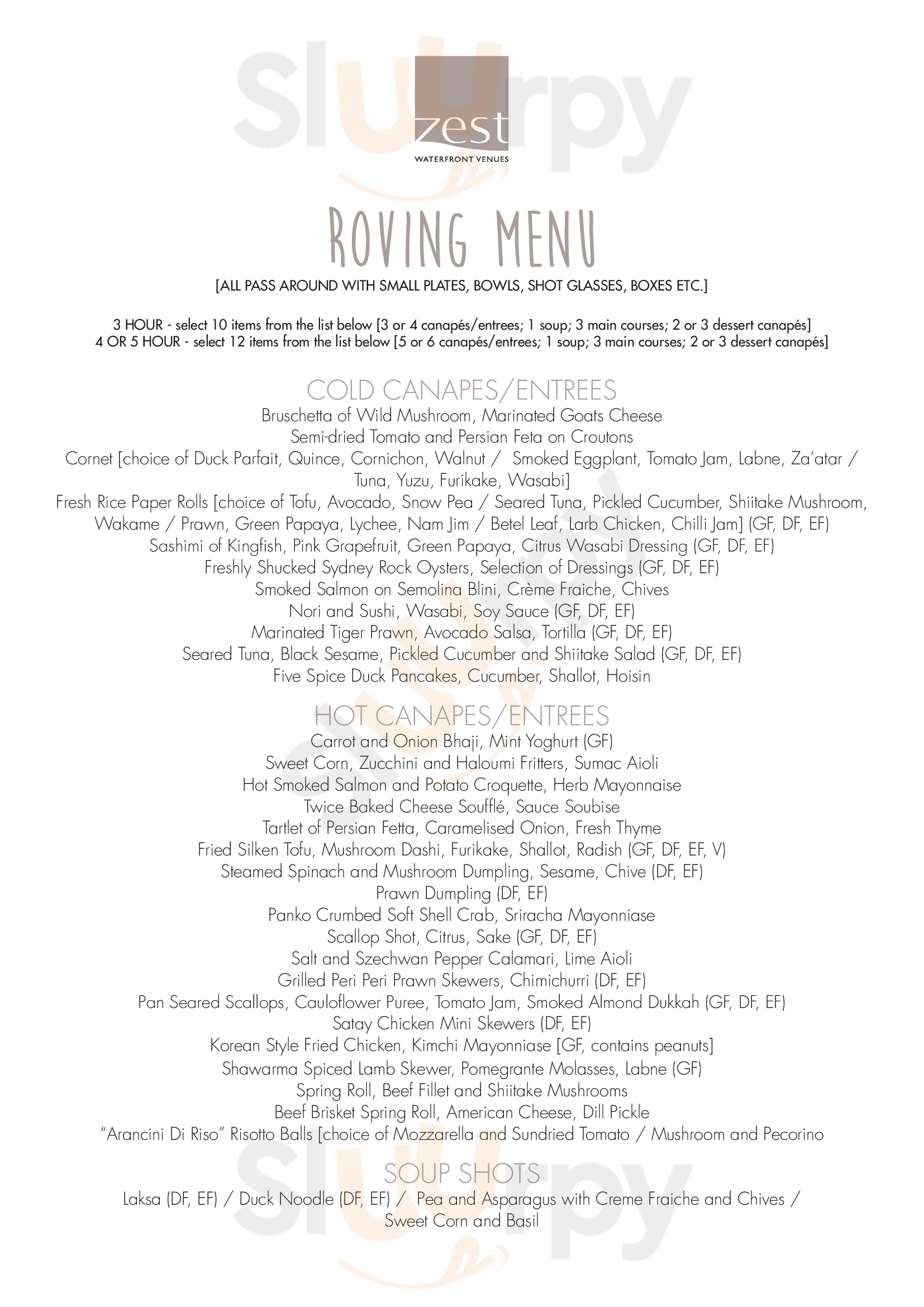 Zest Waterfront Venues Mosman Menu - 1