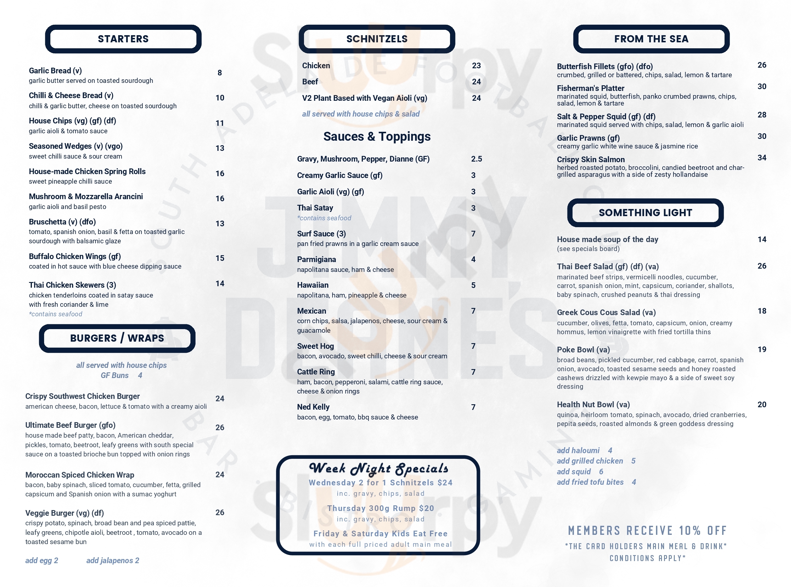 Jimmy Deane's Bar Noarlunga Centre Menu - 1