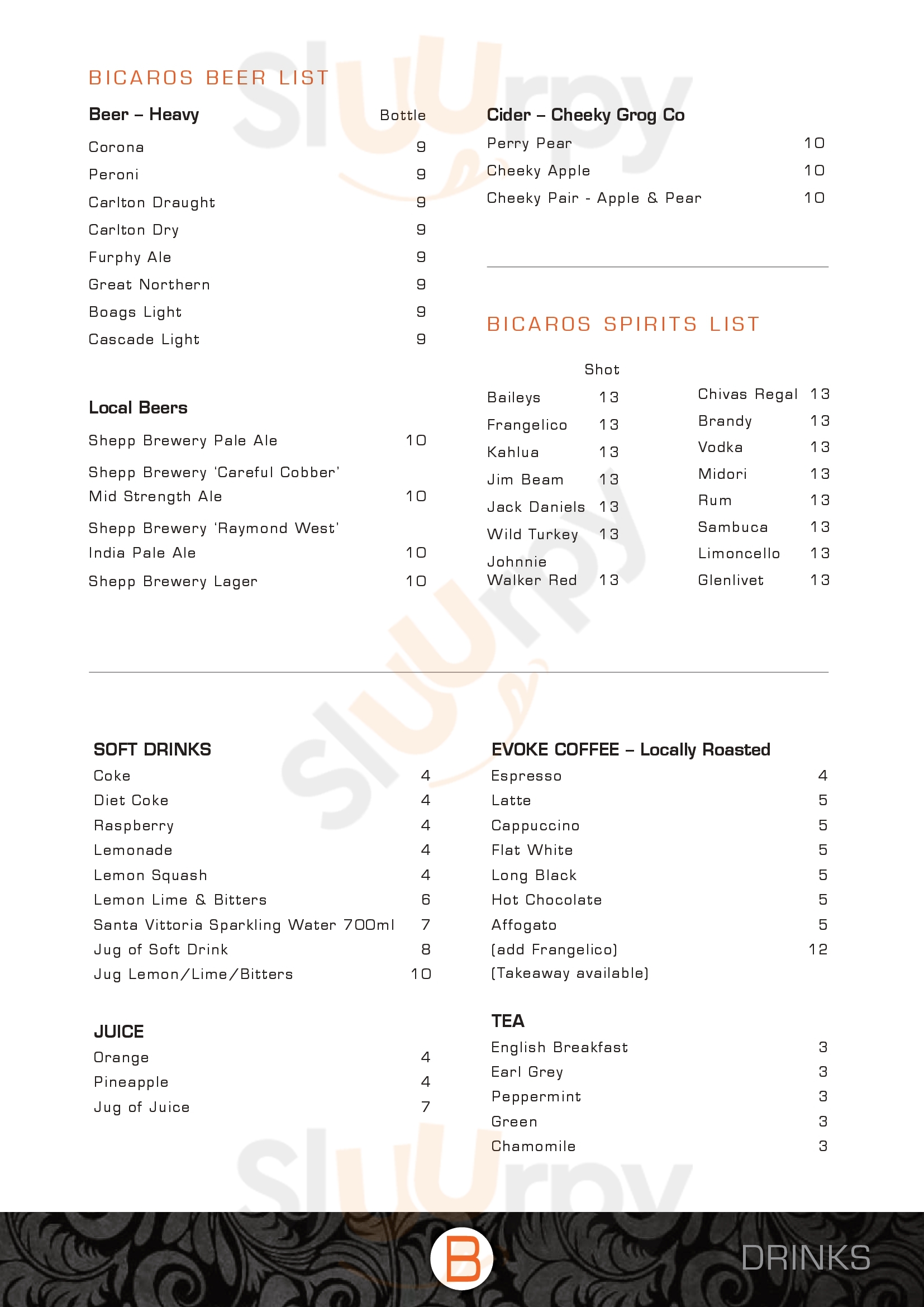 Bicaro's Ristorante Bar And Forno Shepparton Menu - 1