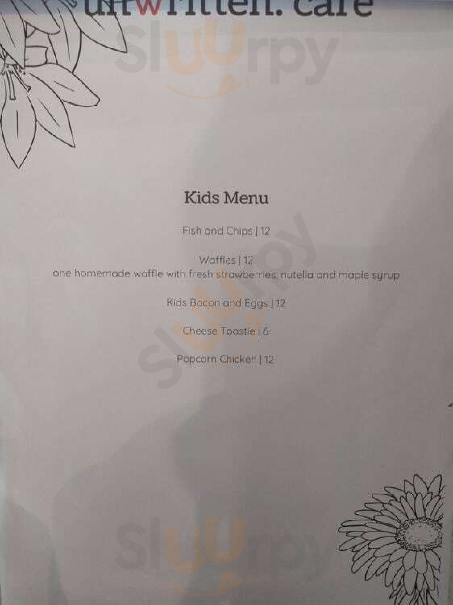 Unwritten Cafe menù, Hunters Hill Main Menu Sluurpy