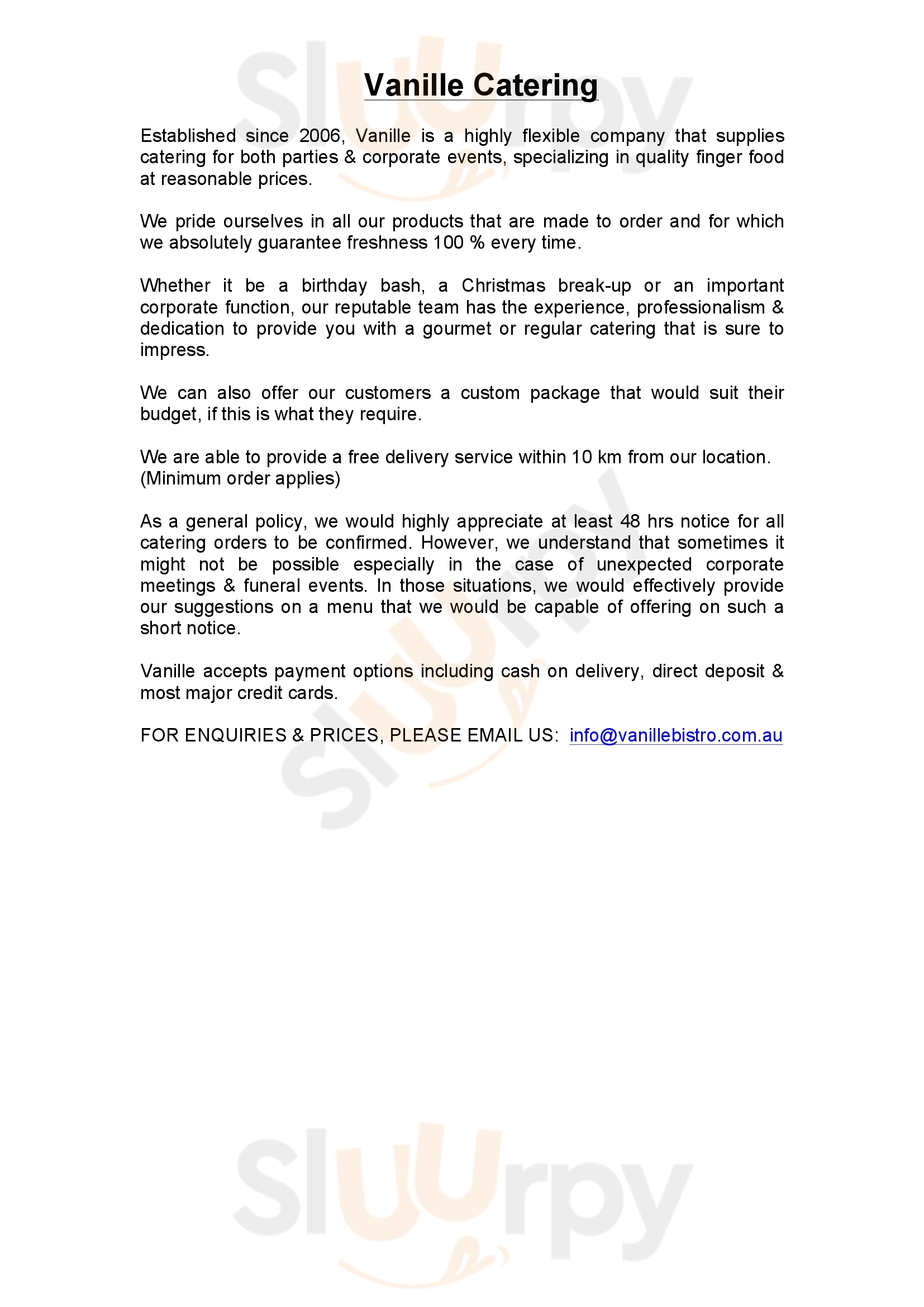 Main Menu - Vanille Bistro Cafe