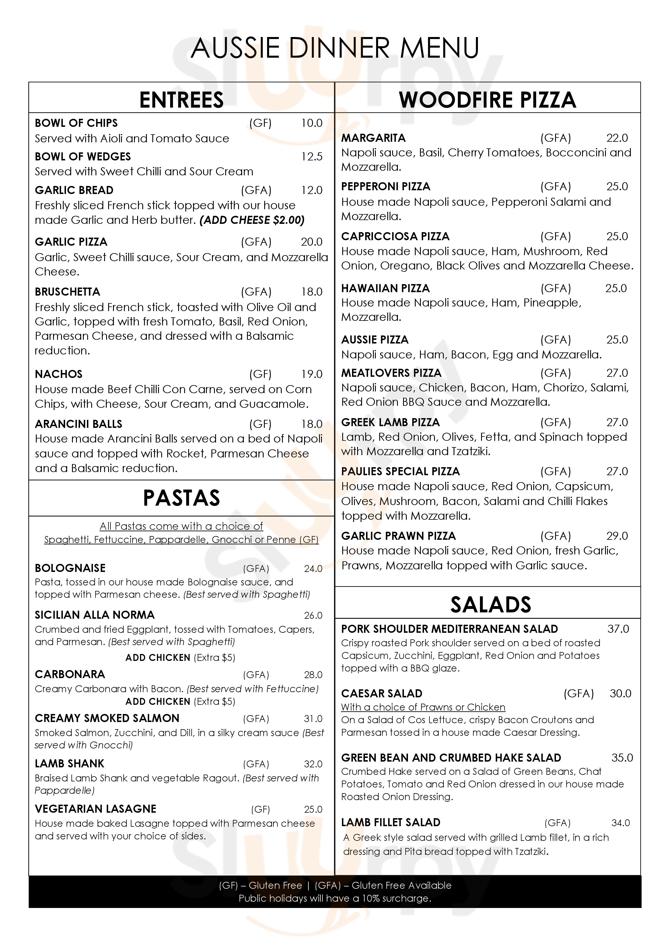 Aussie Hotel Shepparton Menu - 1