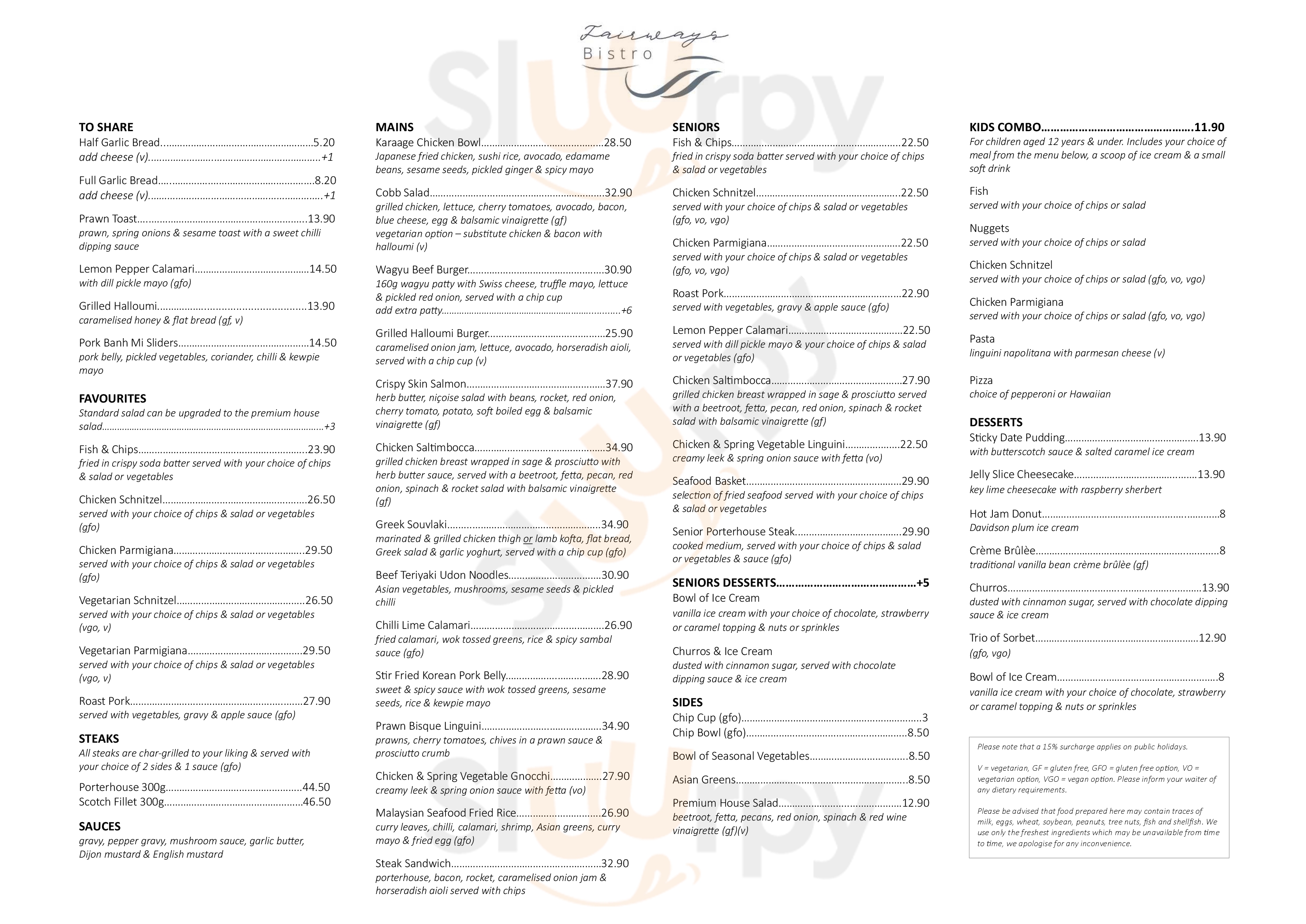 Fairways Bistro Warragul Country Club Warragul Menu - 1