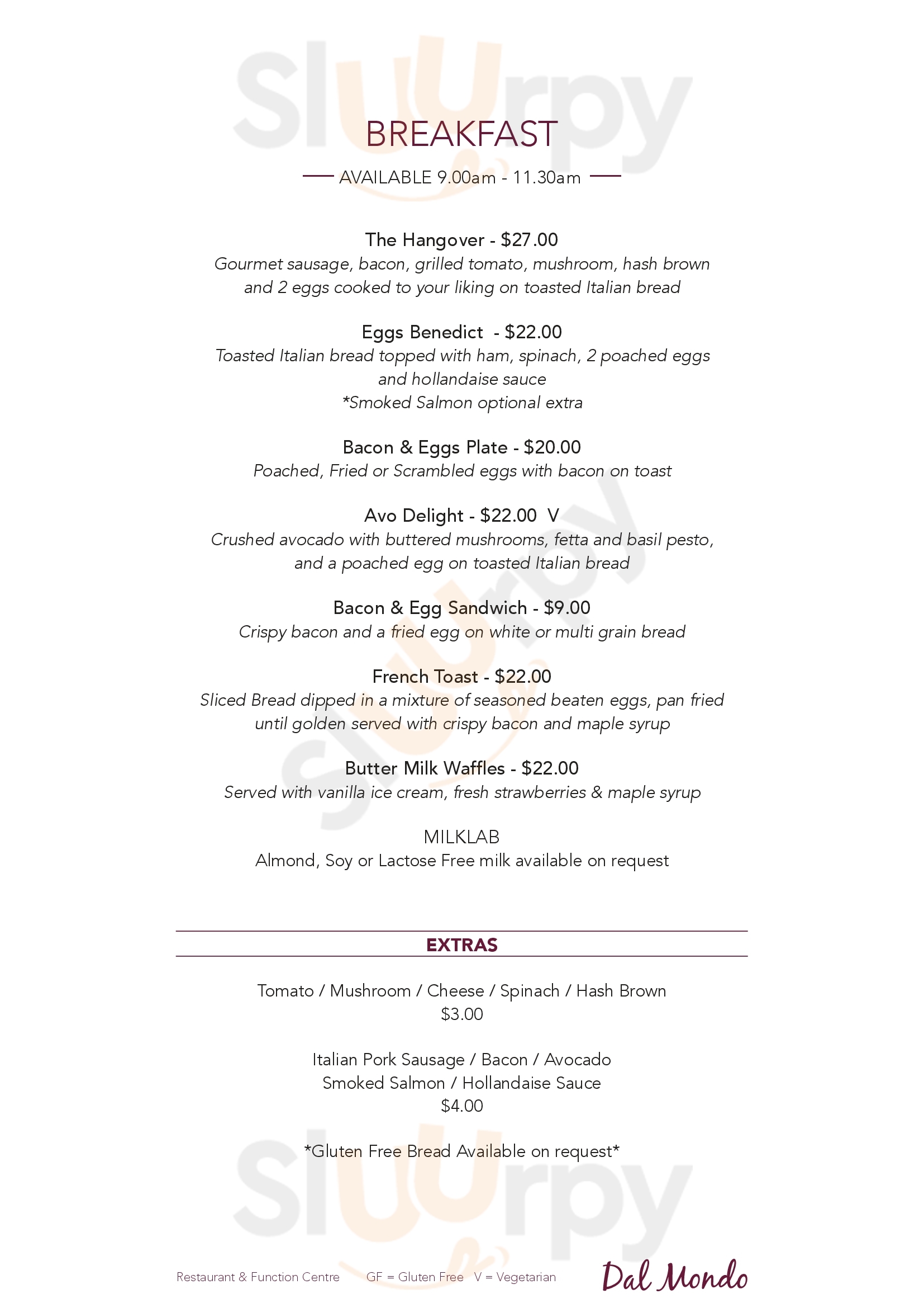 Dal Mondo Restaurant & Function Centre Traralgon Menu - 1