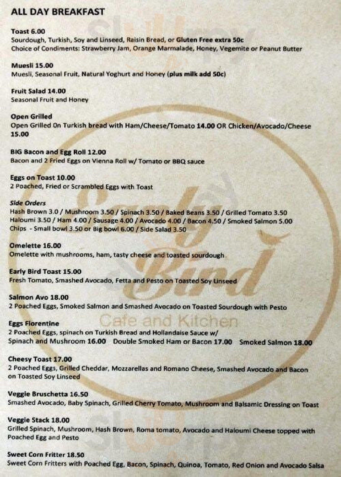 Early Bird Cafe And Kitchen Haberfield Menu - 1