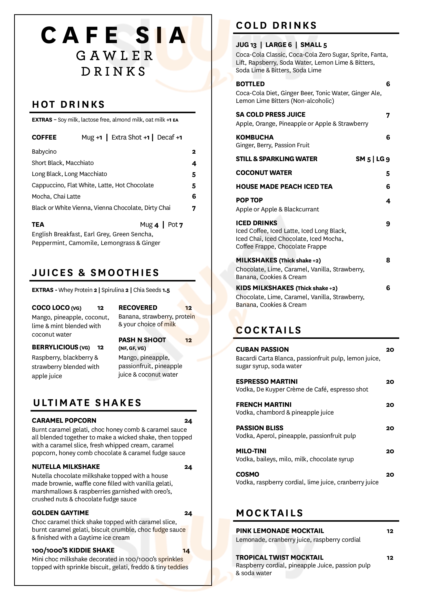 Cafe Sia Gawler Menu - 1