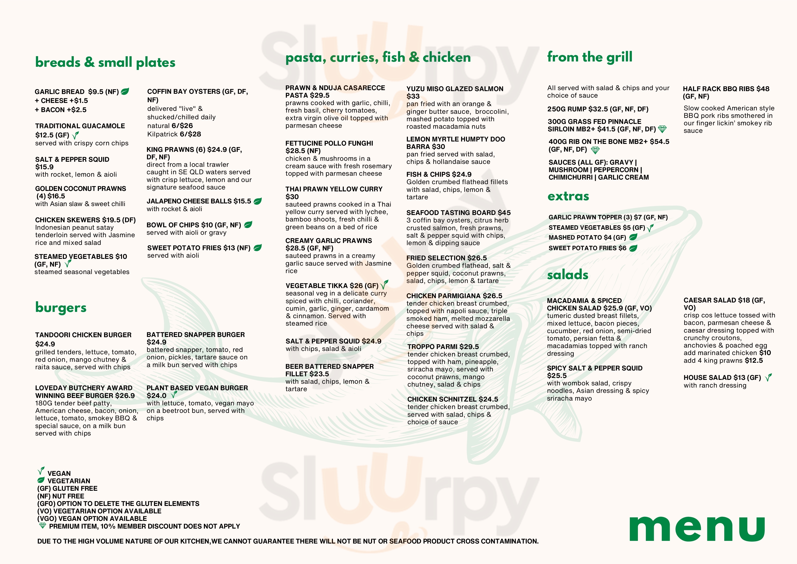 North Burleigh Surf Life Saving Supporters Club Miami Menu - 1