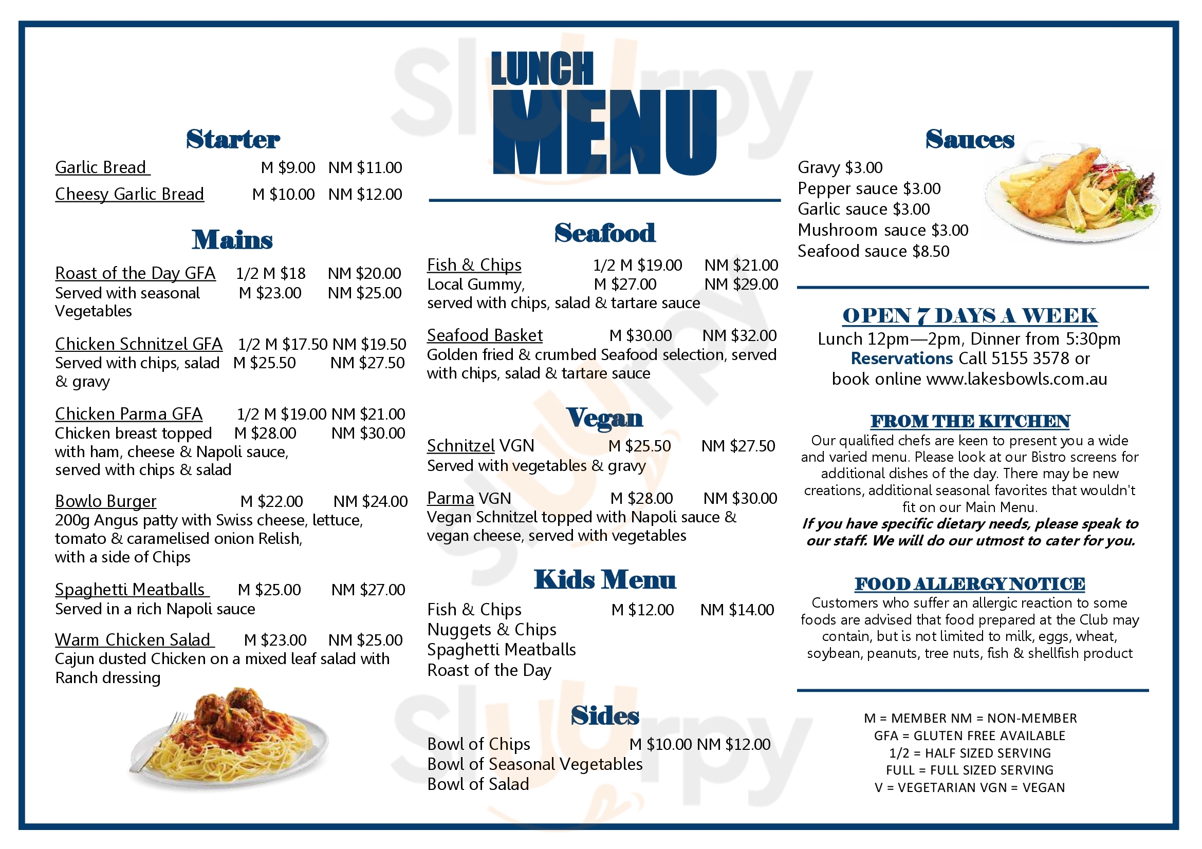 Main Menu - Lakes Entrance Bowls Club - Zephyr