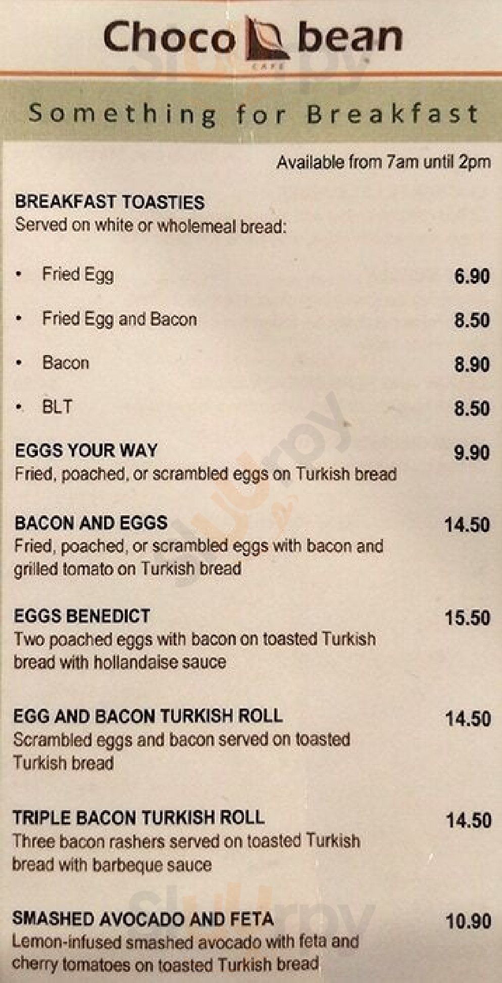 Choco Bean Cafe - Rowville Lakes Rowville Menu - 1