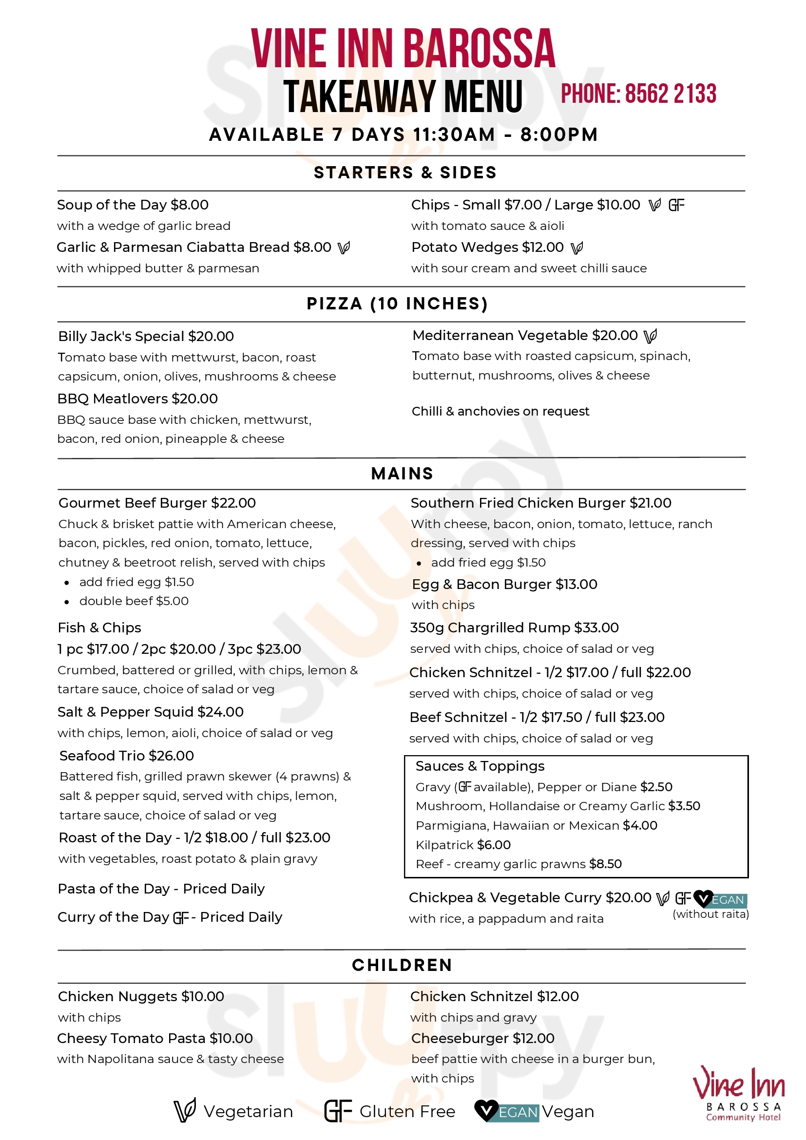 Vine Inn Nuriootpa Menu - 1