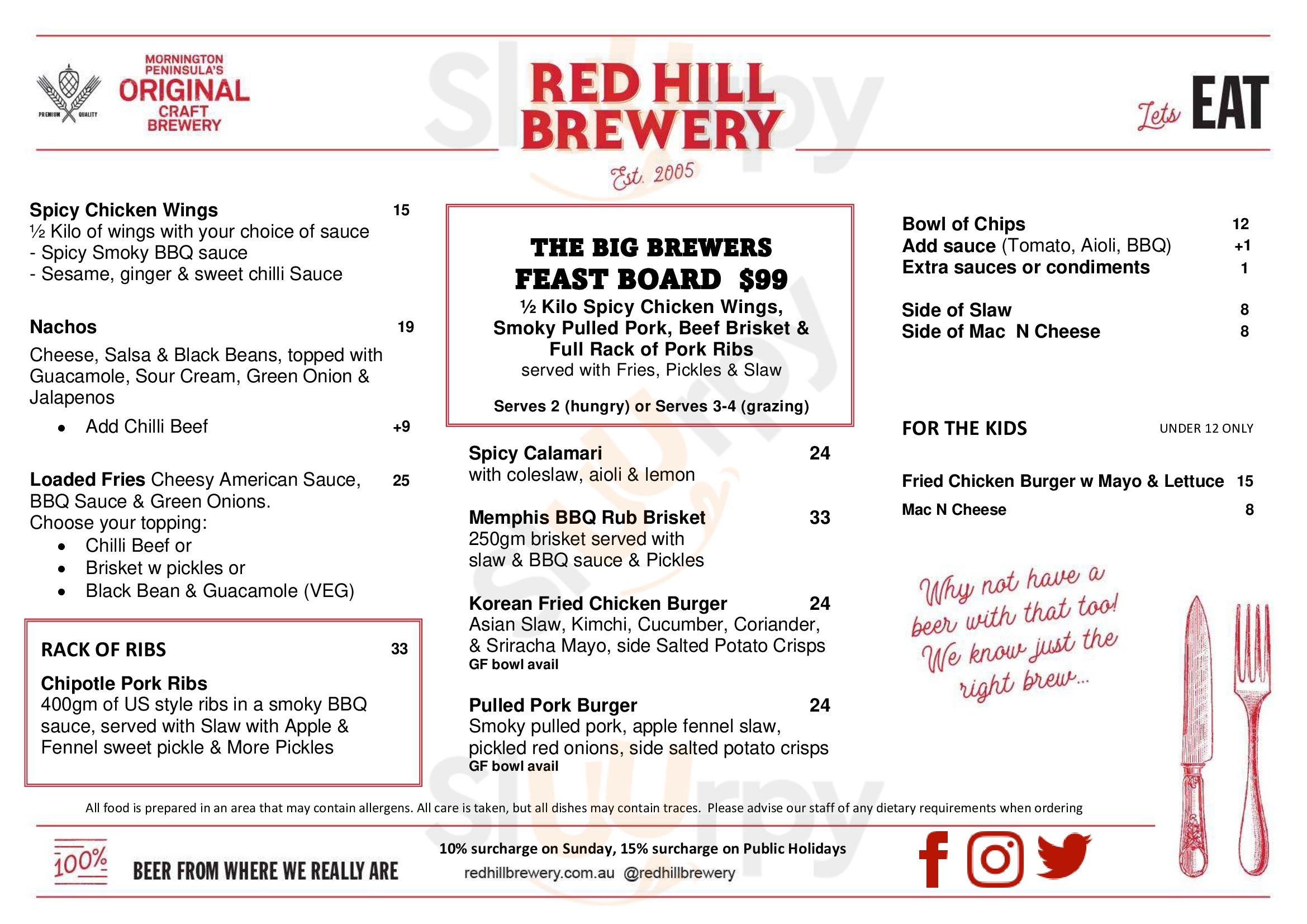 Red Hill Brewery Red Hill Menu - 1