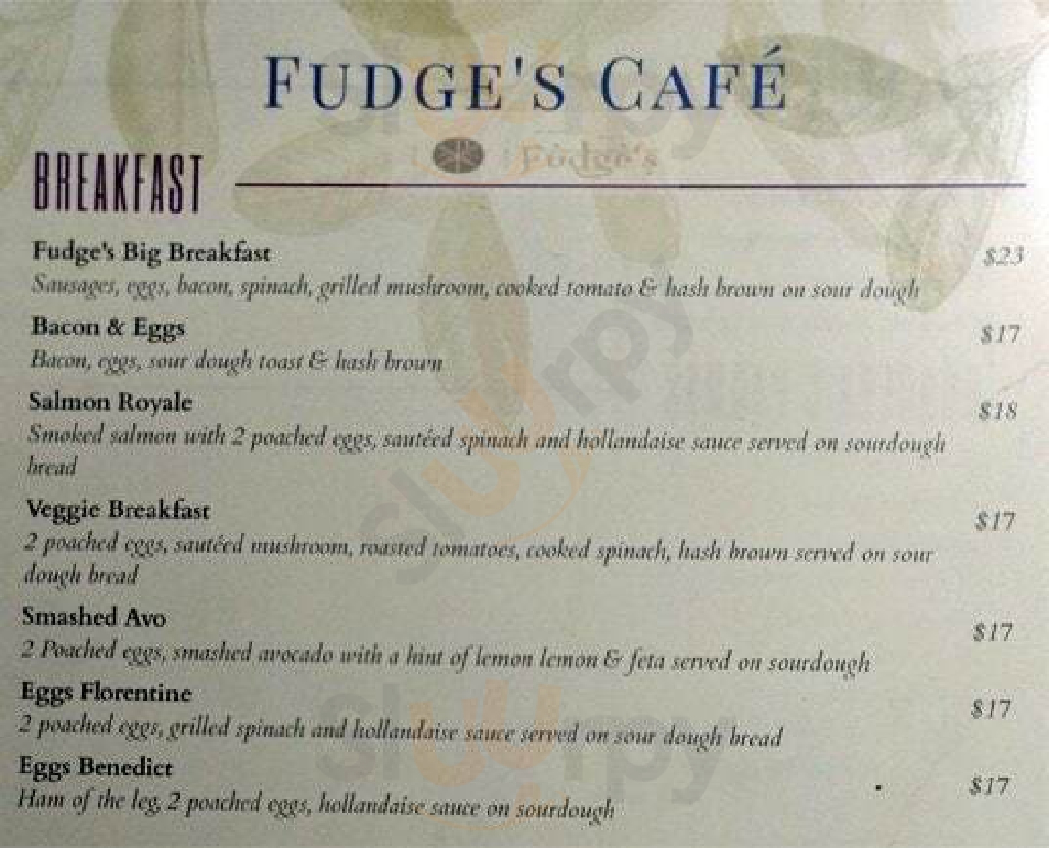 Fudge's Cafe Chirnside Park Menu - 1