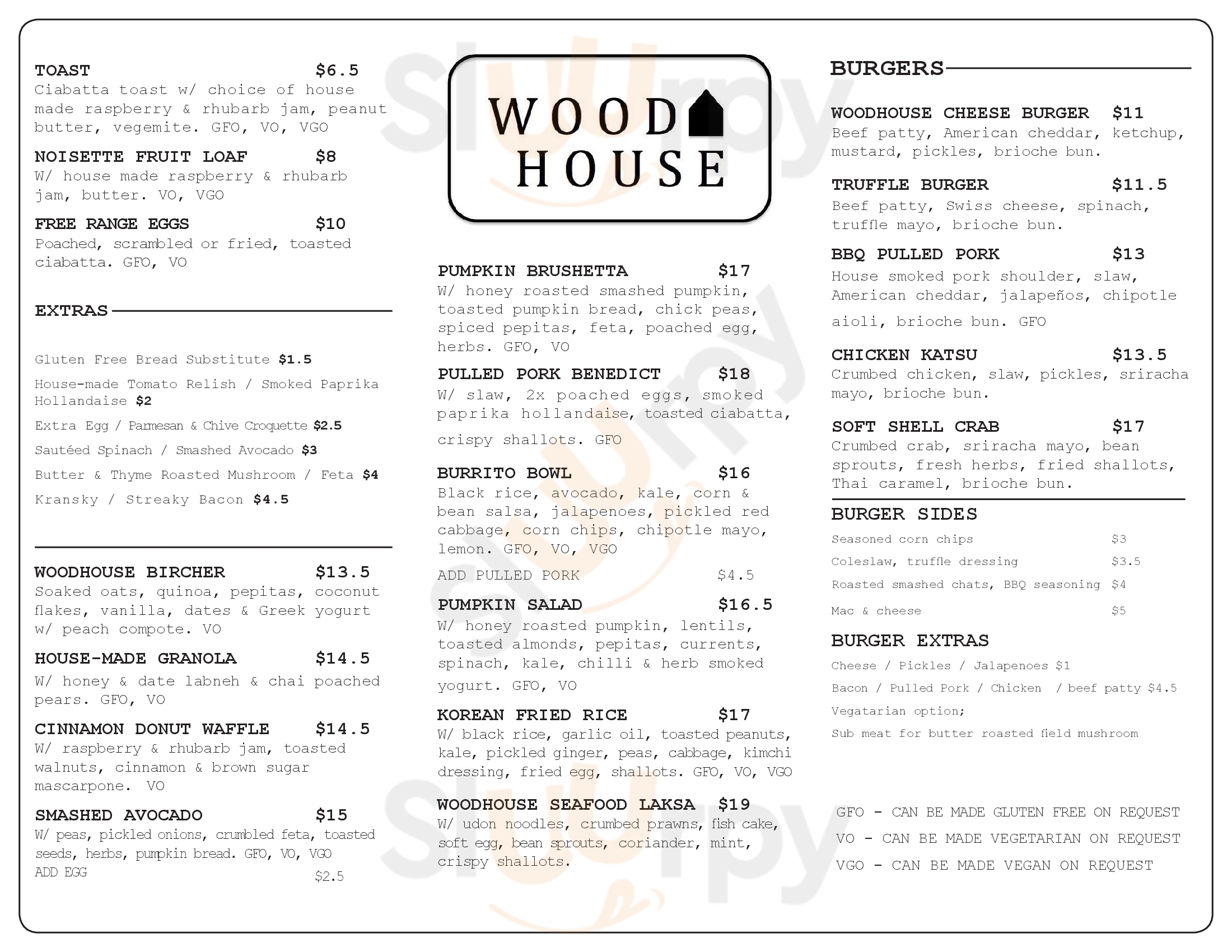 Woodhouse Cafe Belmont Menu - 1