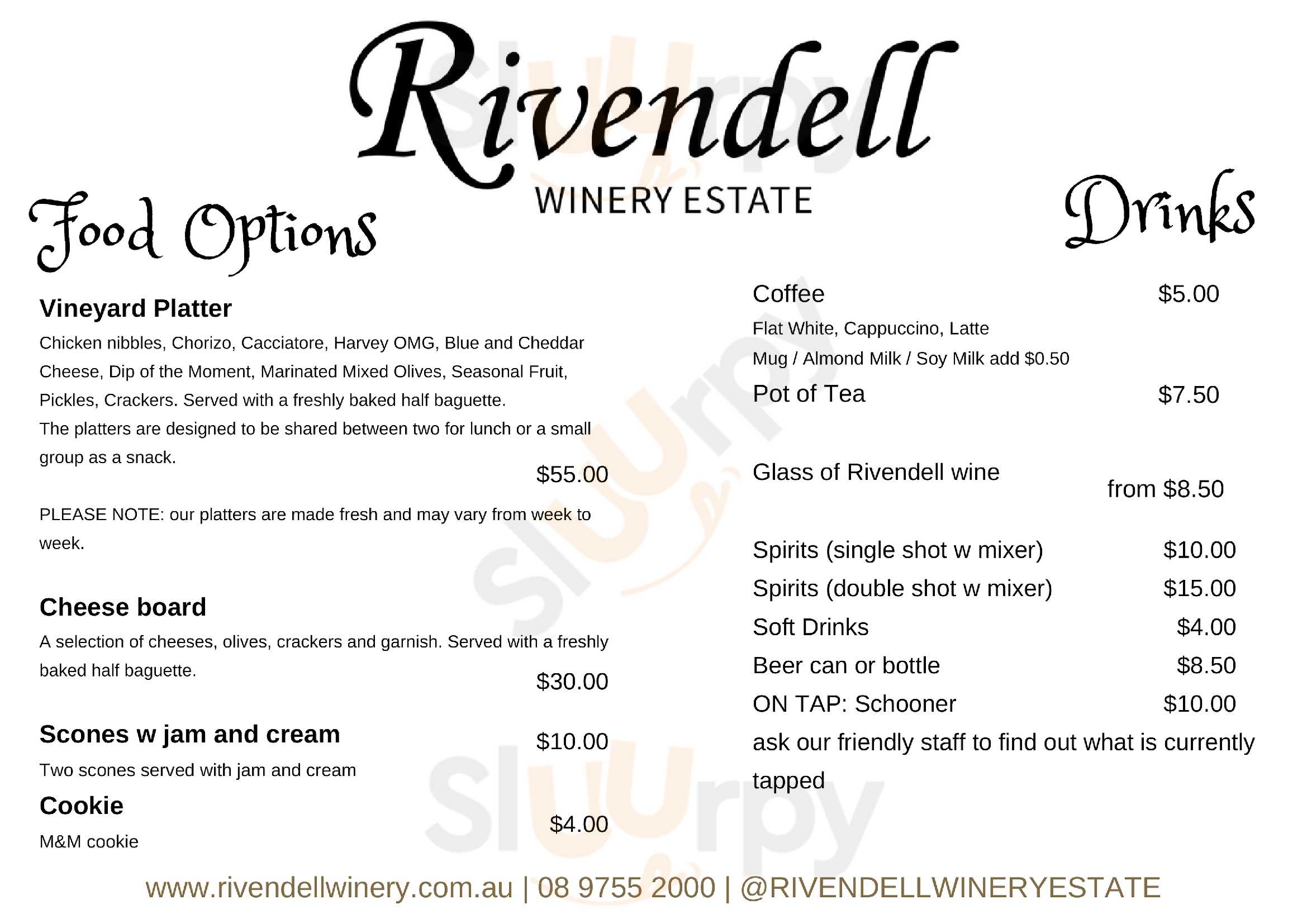 Rivendell Winery Yallingup Menu - 1