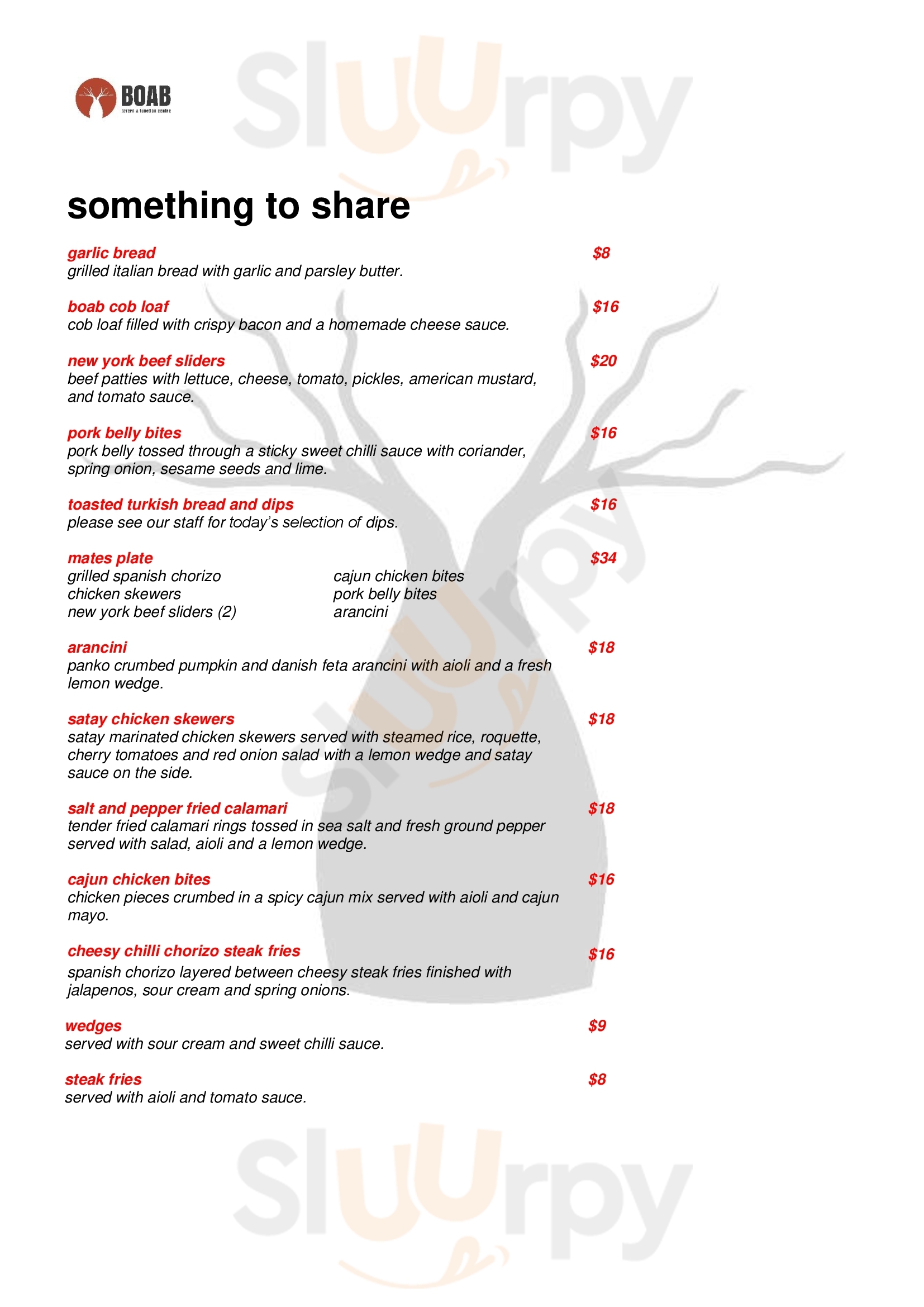 Boab Tavern High Wycombe Menu - 1