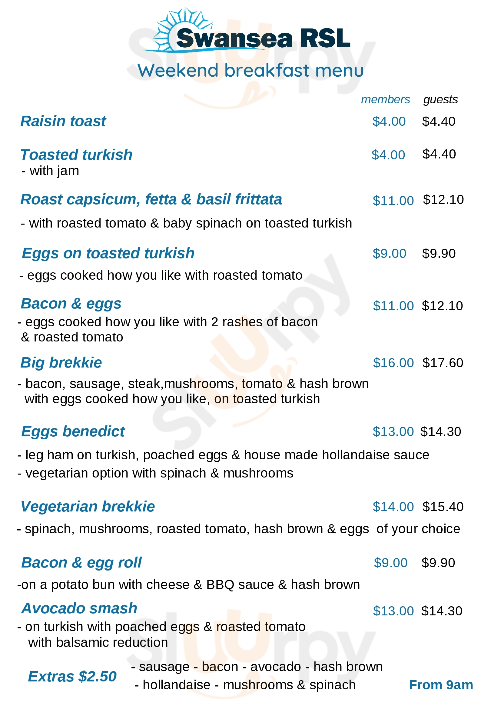 Swansea Rsl Bistro Swansea Menu - 1