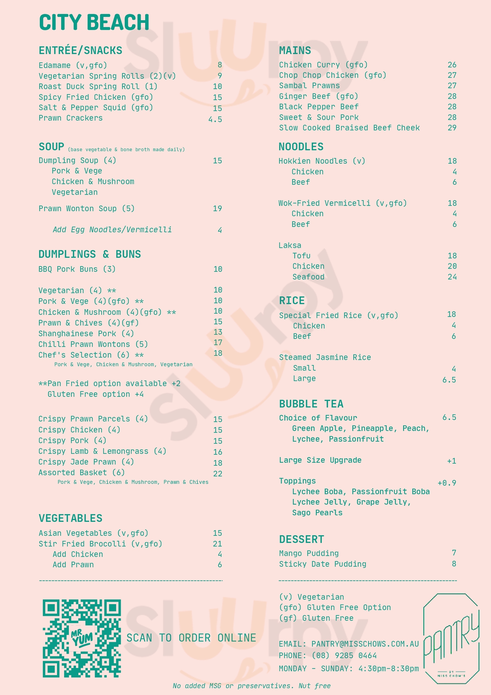 Pantry By Miss Chow's City Beach Menu - 1