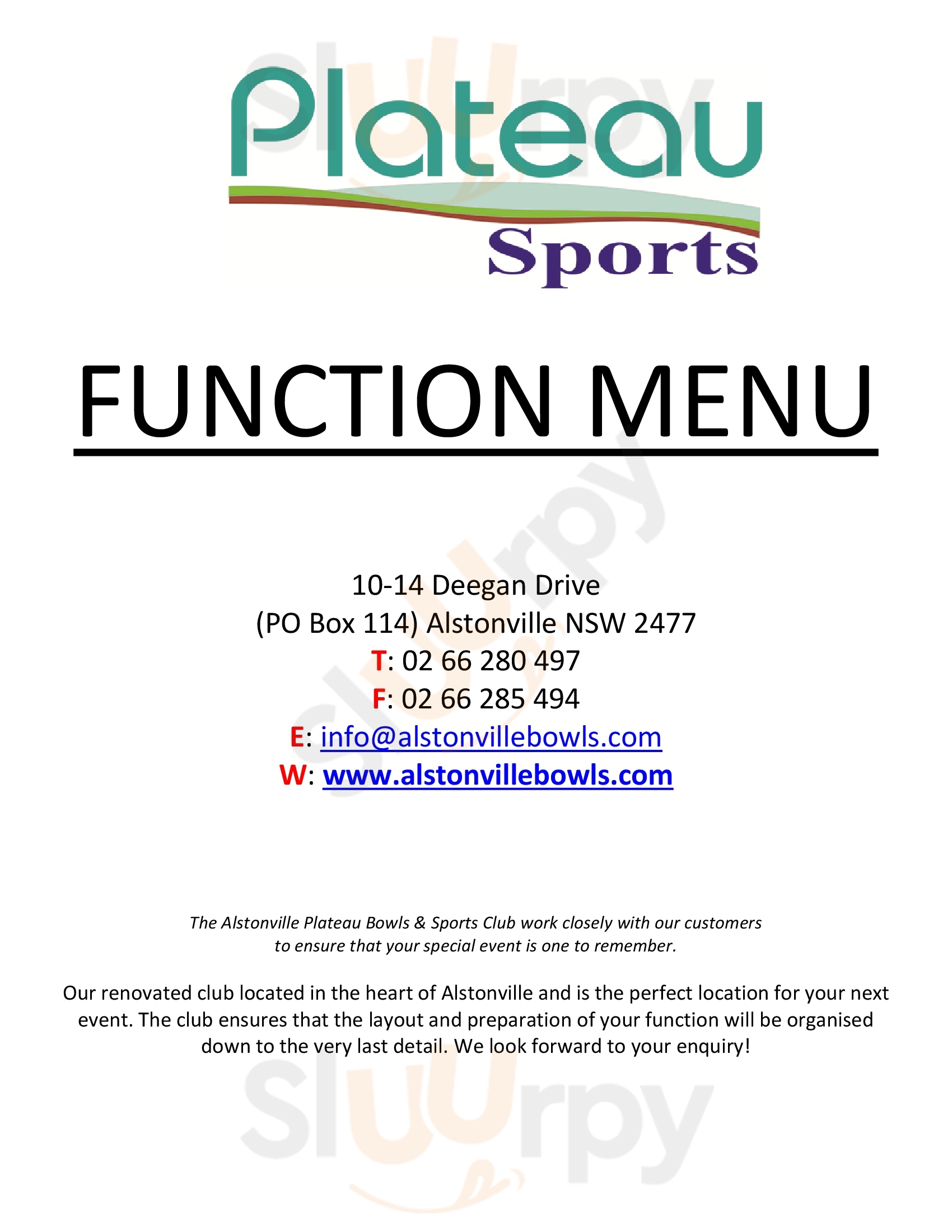 Alstonville Plateau Bowls And Sports Club Alstonville Menu - 1