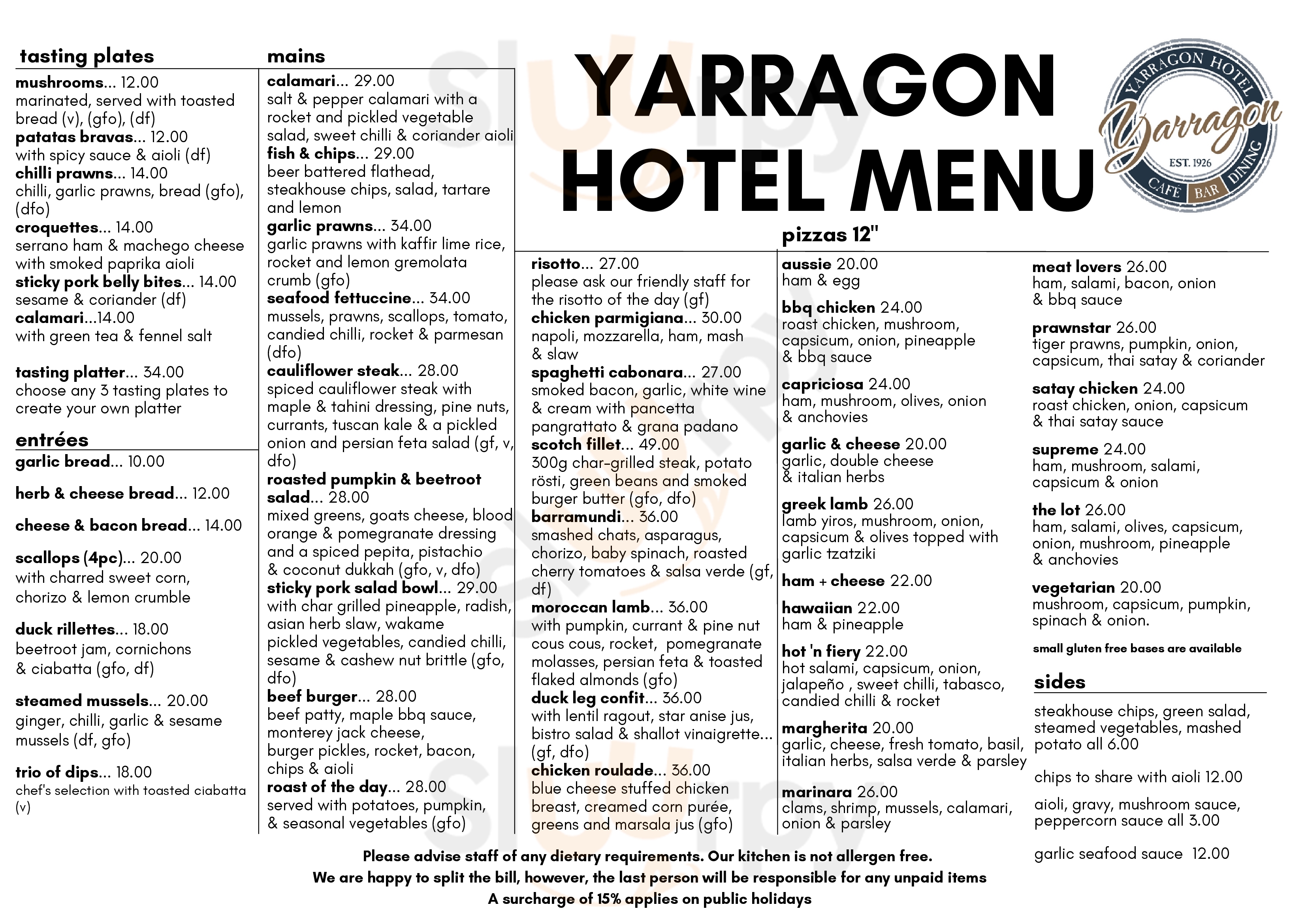 Yarragon Hotel Yarragon Menu - 1