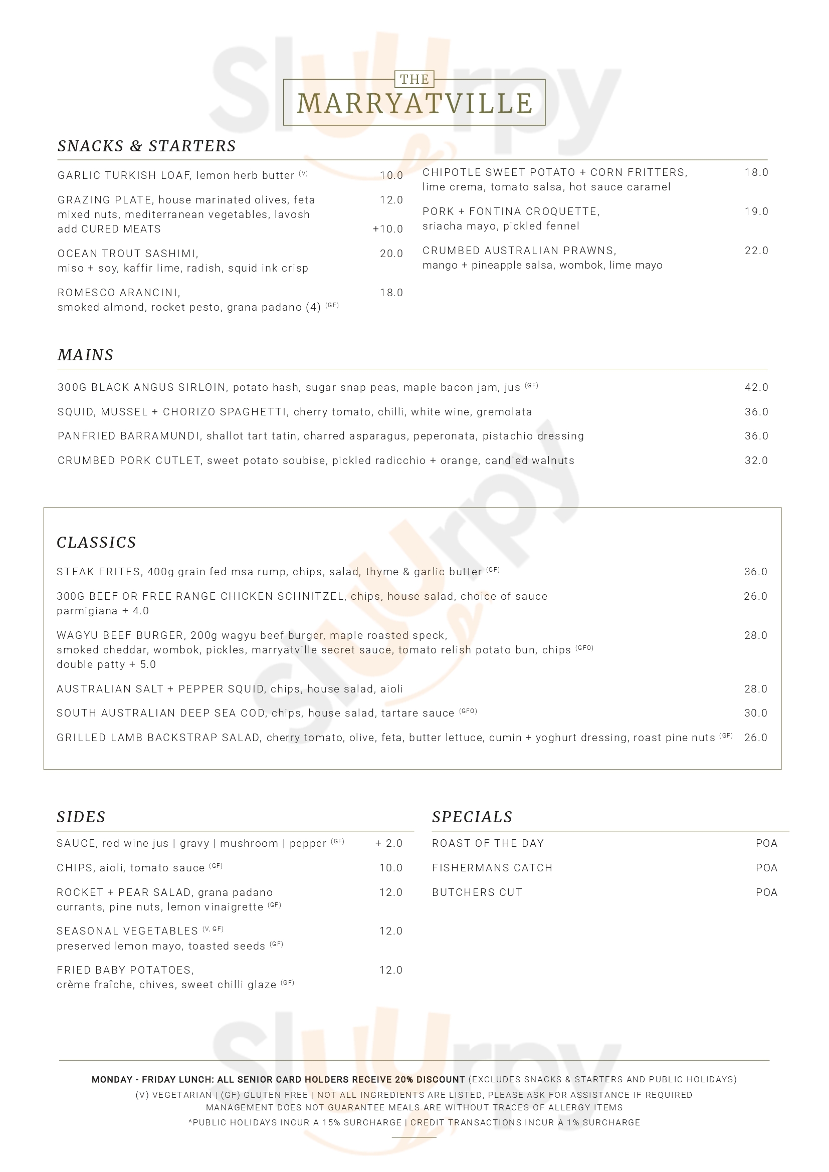 Marryatville Hotel Kensington Menu - 1