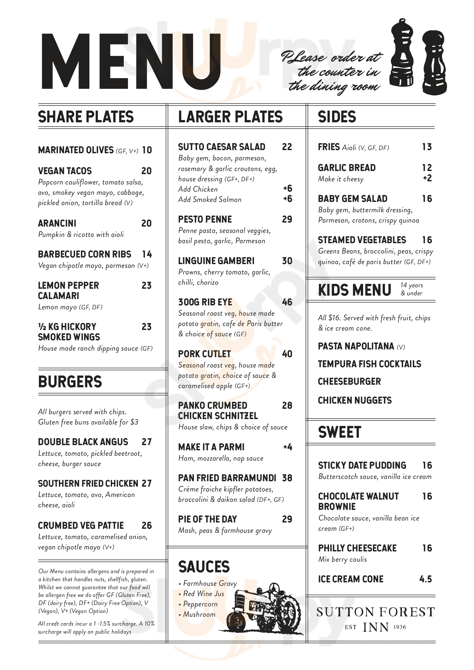 Sutton Forest Inn And Bistro Sutton Forest Menu - 1