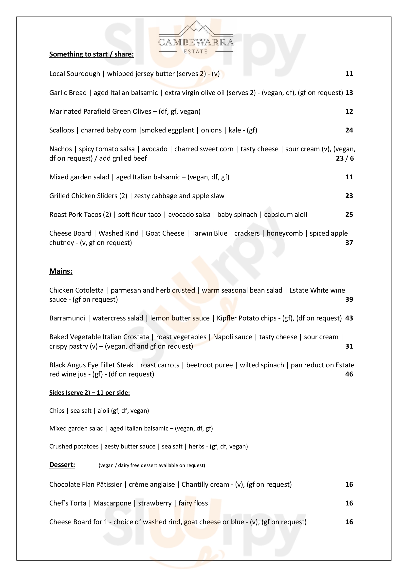 Cambewarra Estate Winery Bangalee Menu - 1