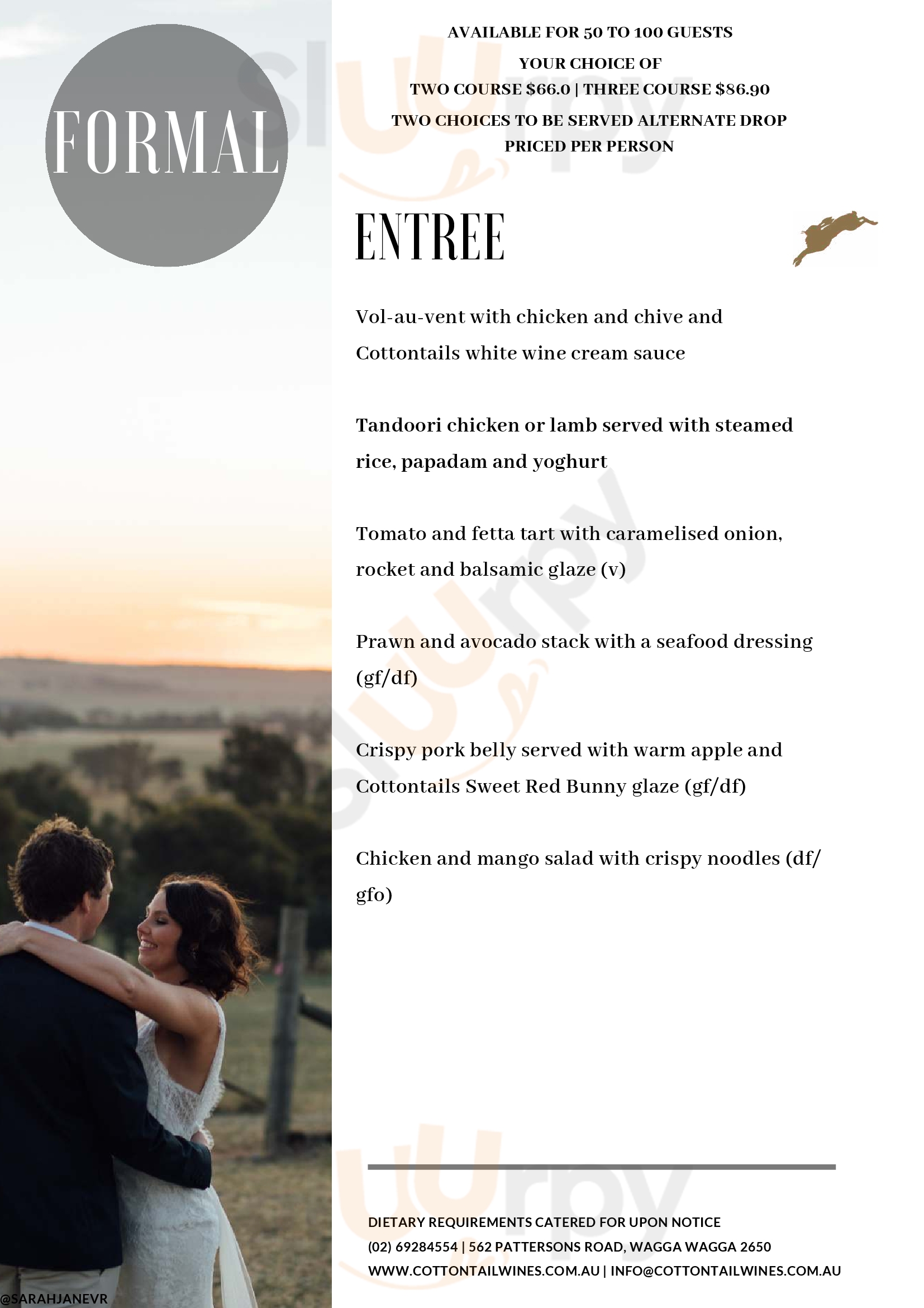 Cottontail Wines Function Centre Wagga Wagga Menu - 1