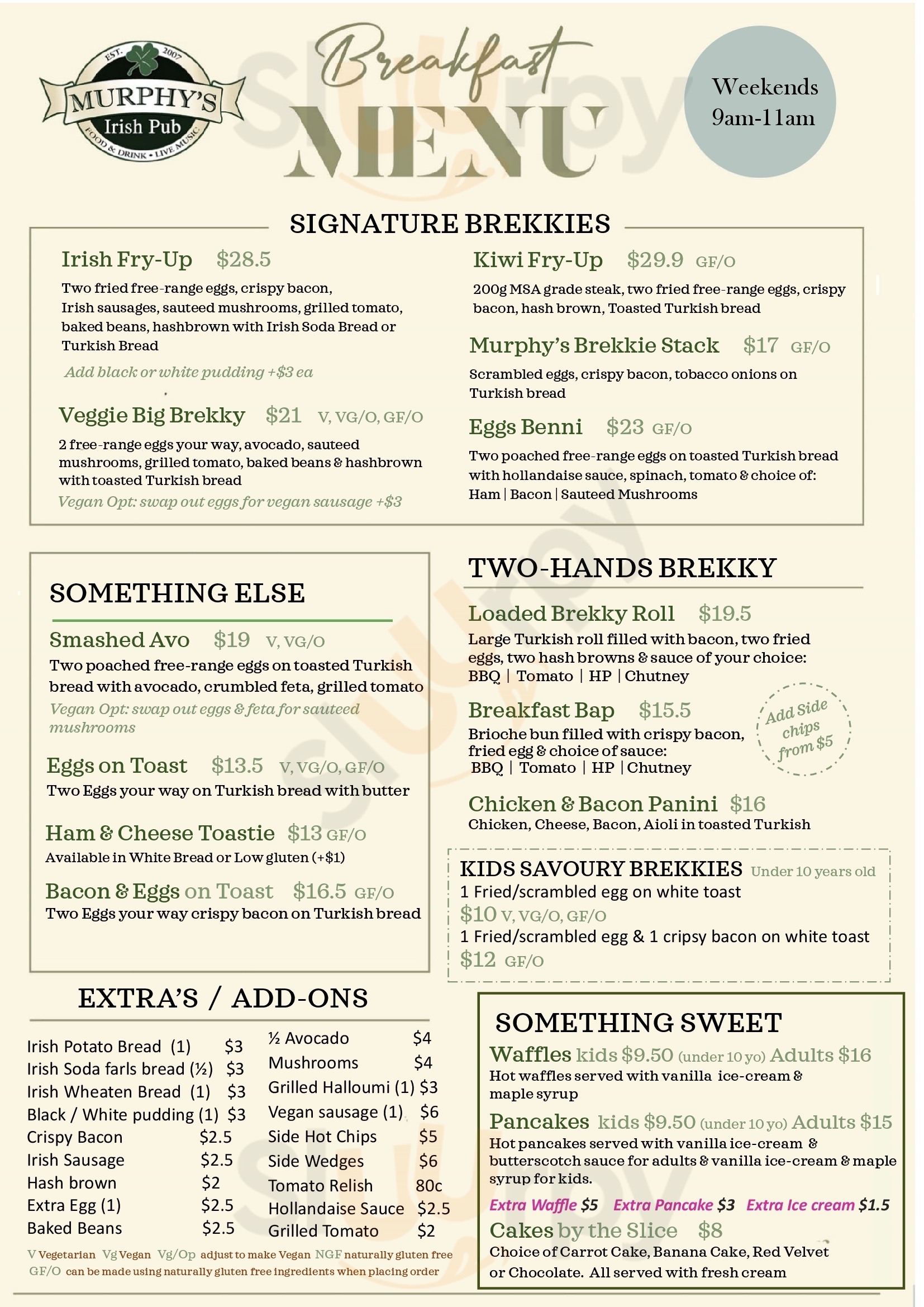 Main Menu - Murphy's Irish Pub