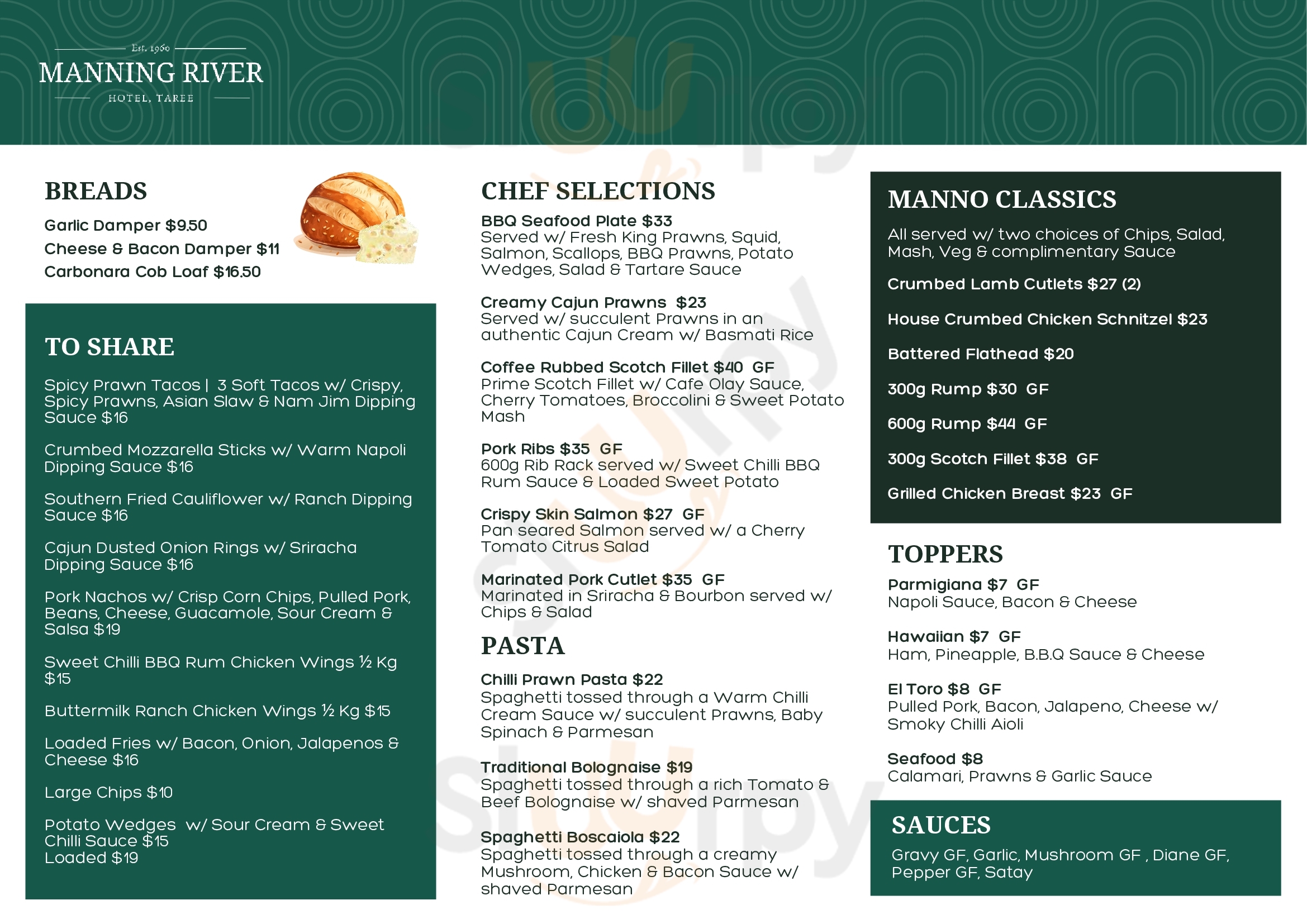 Manning Hotel Taree Menu - 1