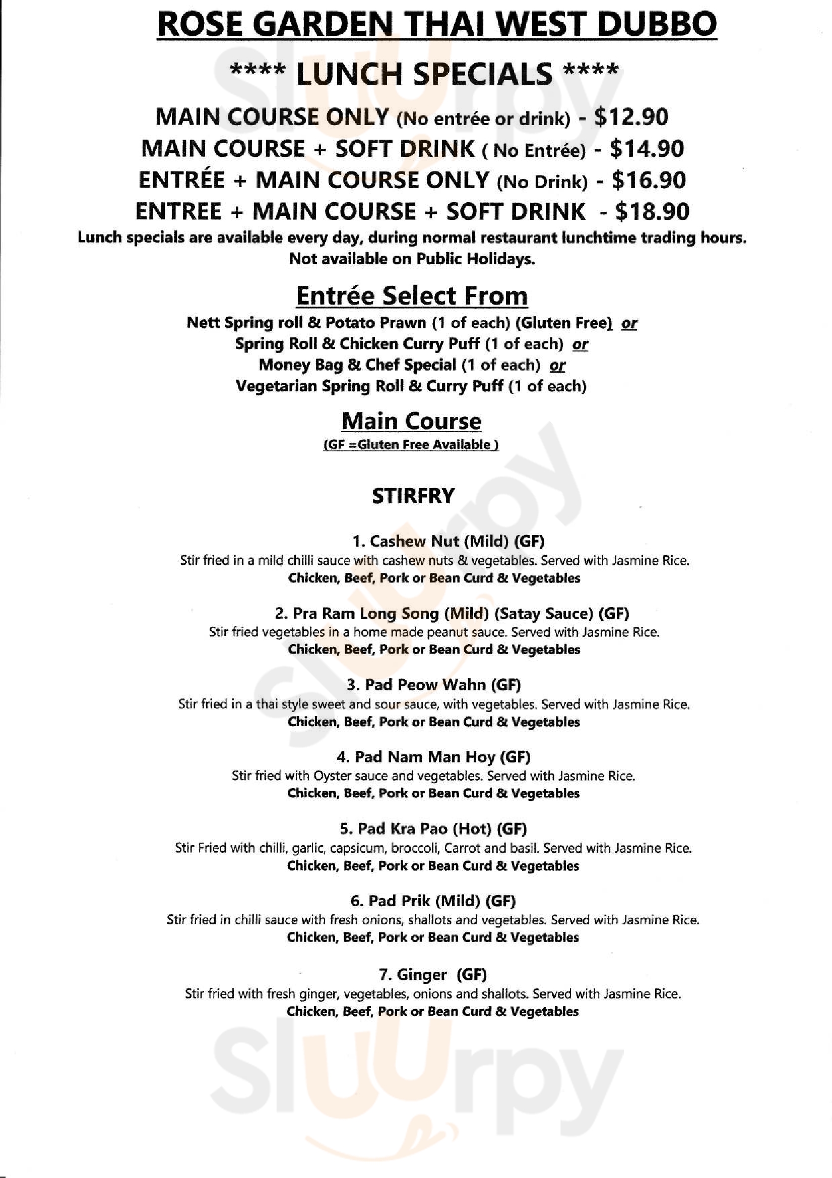 Rose Garden Thai Dubbo Menu - 1