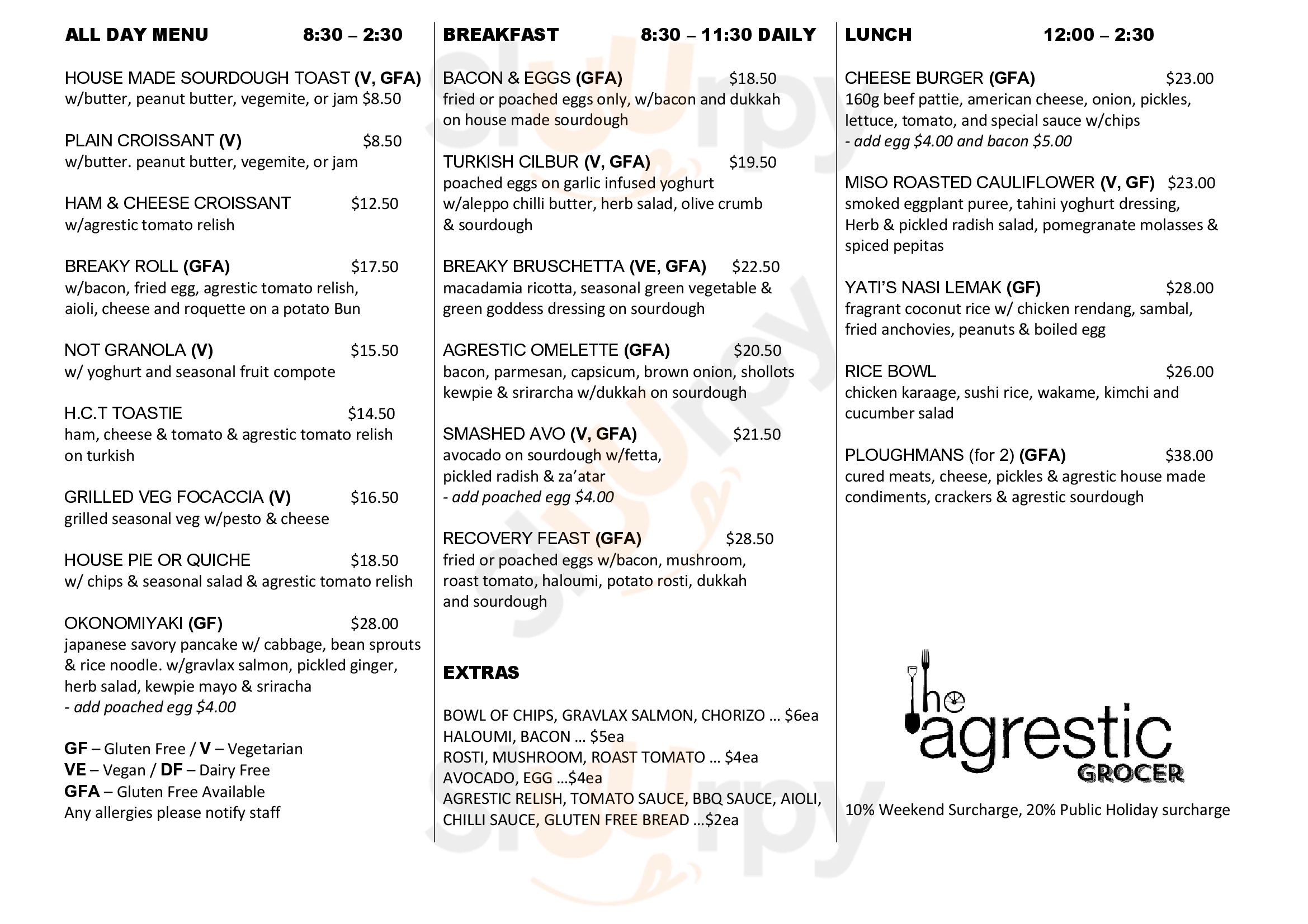 The Agrestic Grocer Orange Menu - 1