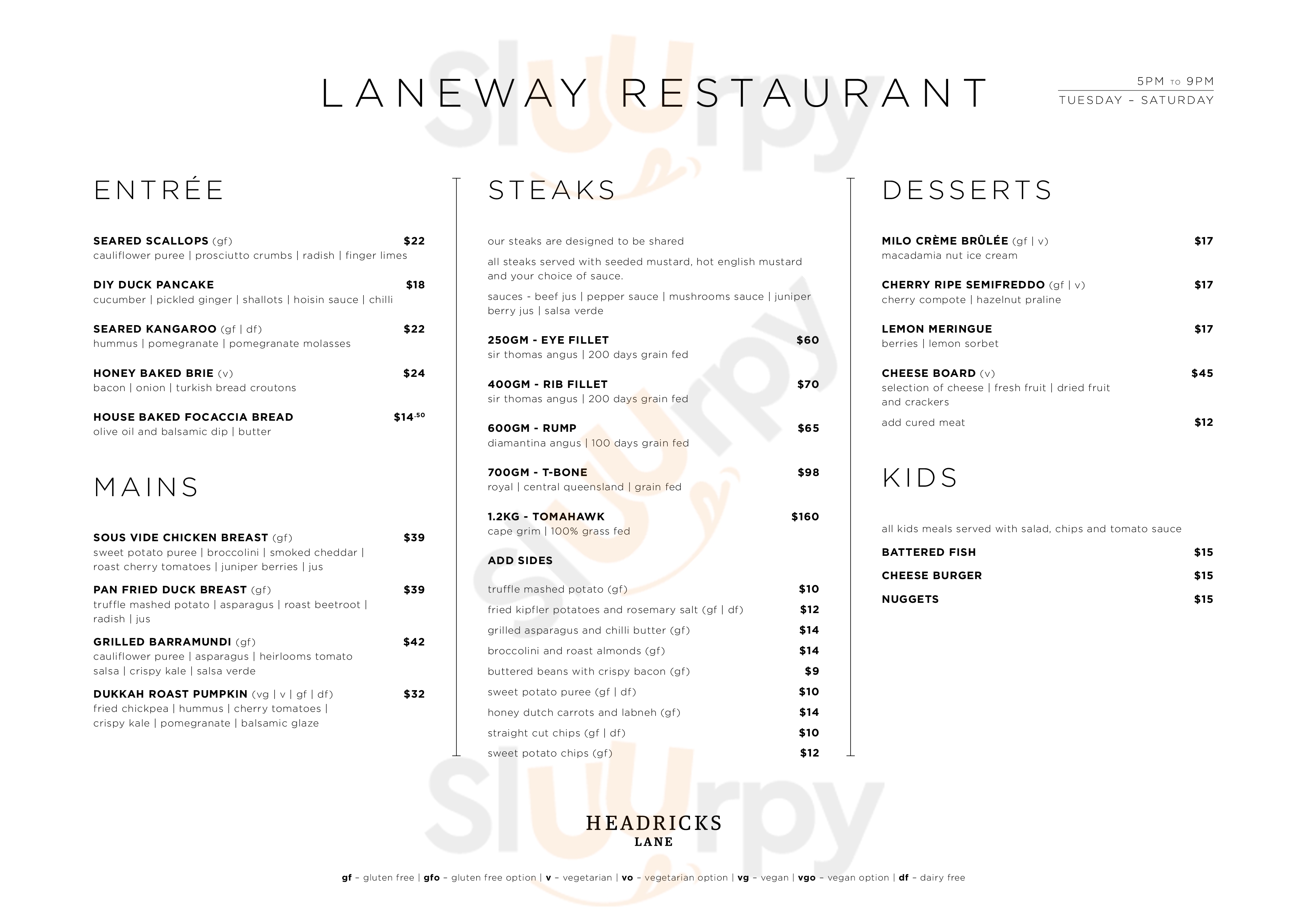 Headricks Lane Rockhampton Menu - 1