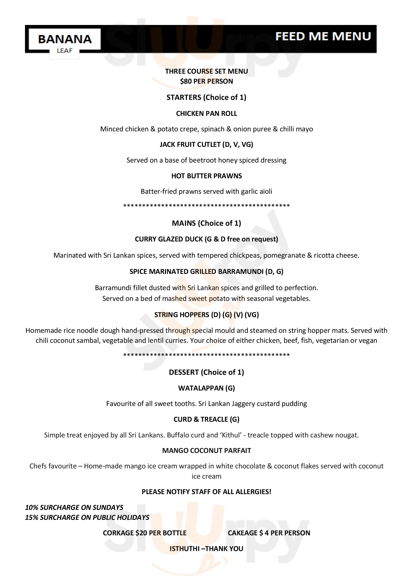 Main Menu - Banana Leaf