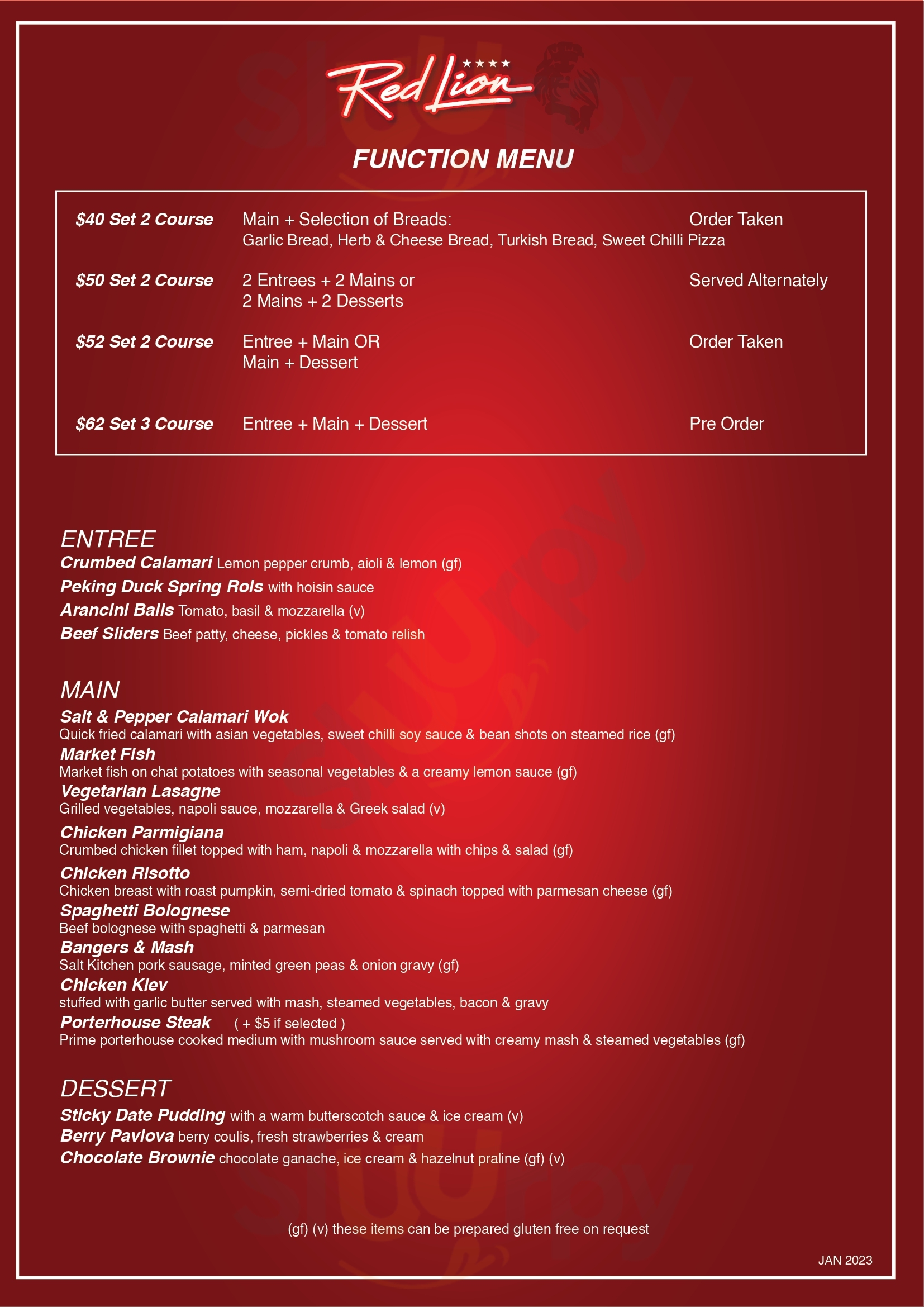 The Red Lion Ballarat Menu - 1