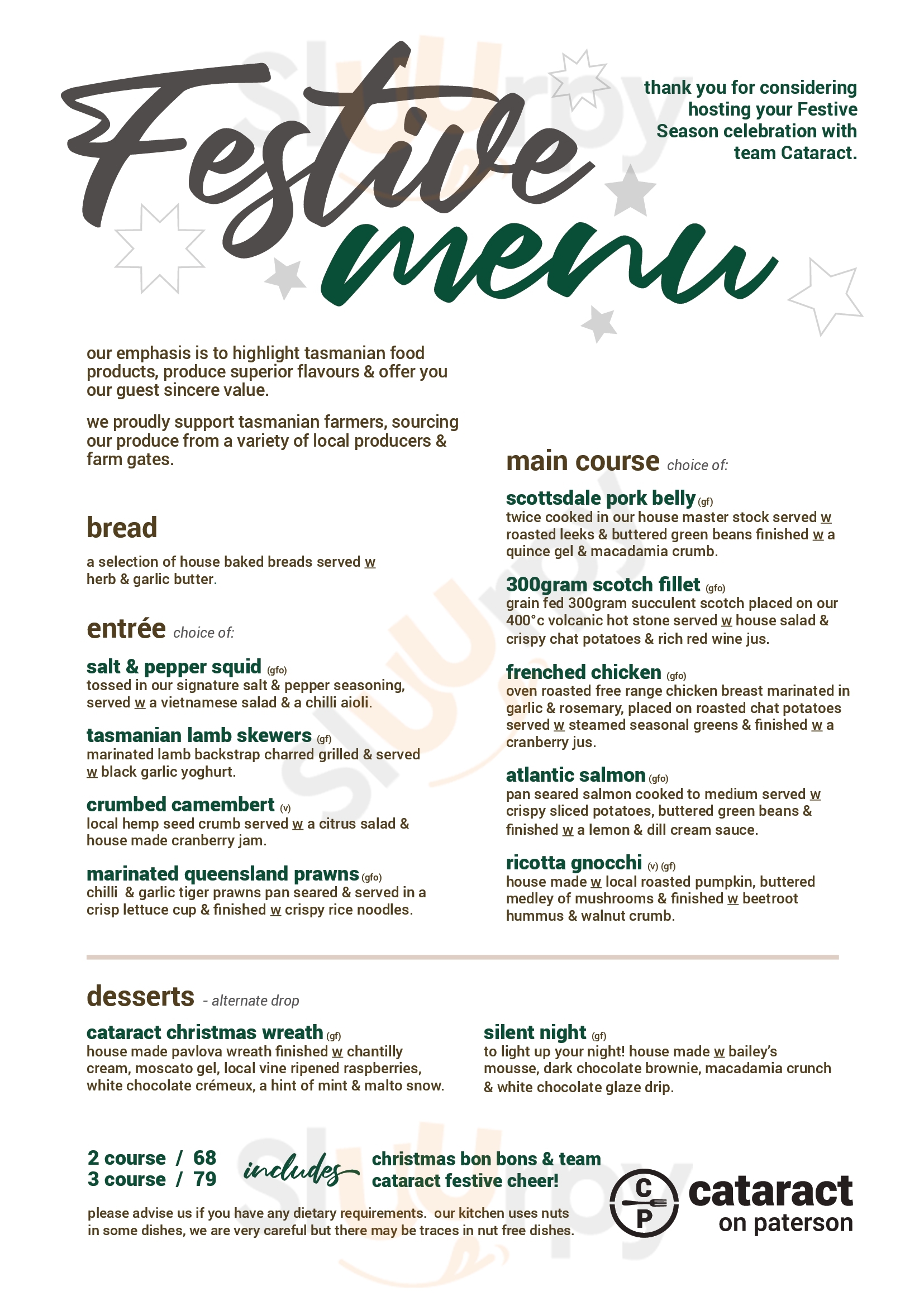 Cataract On Paterson Launceston Menu - 1