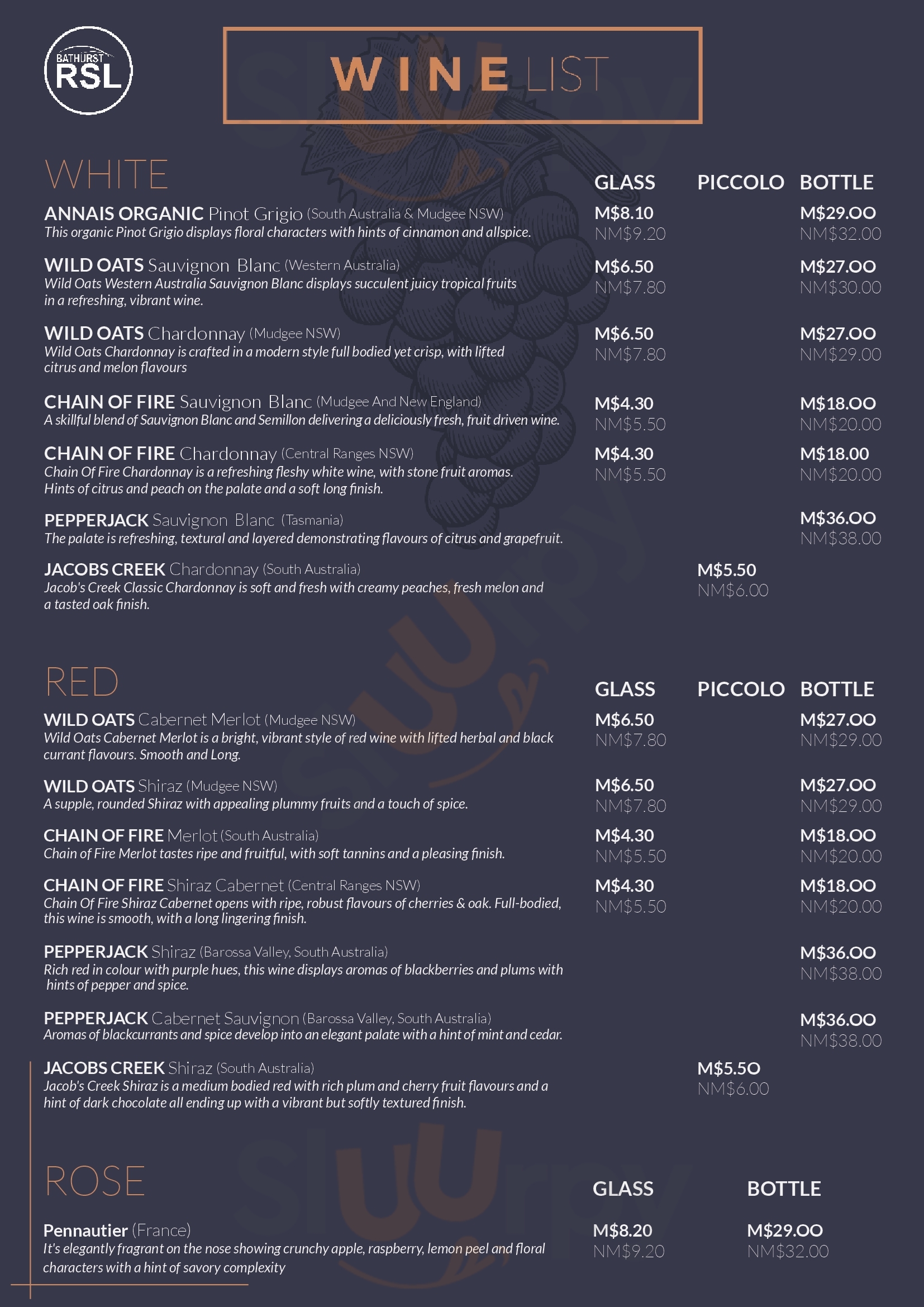 Bathurst Rsl Bistro Bathurst Menu - 1